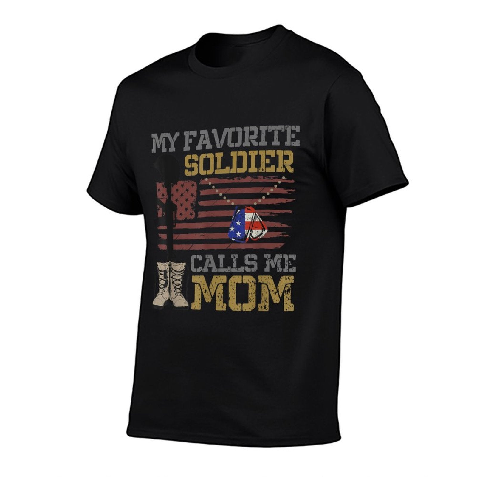 My Favorite Soldier Calls Me Mom Proud Military Mom  Rolled Sleeves T-Shirt