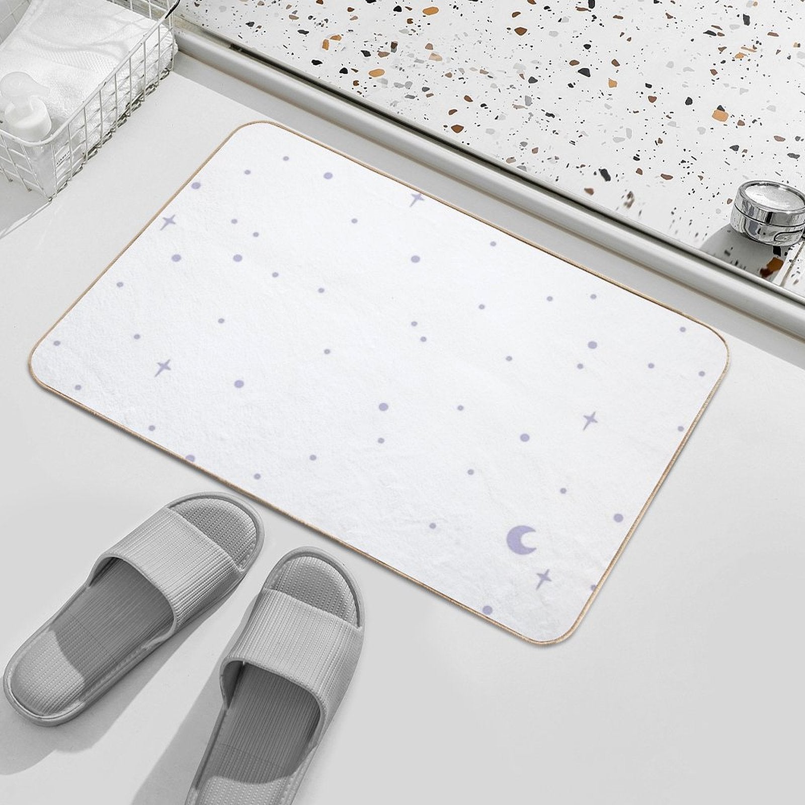Lilac Stars on White  Non-Slip Bath Mat
