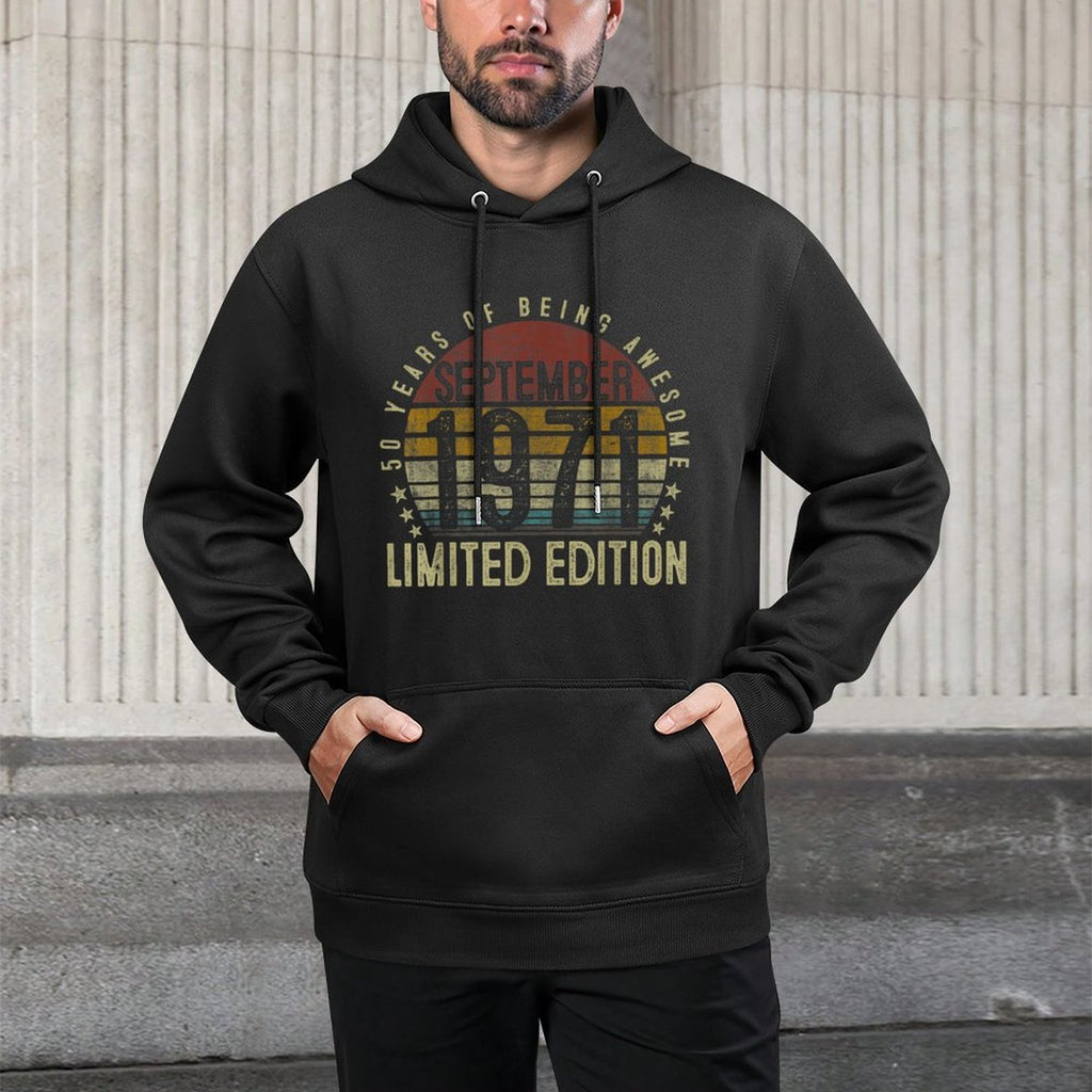 Vintage Classic September 1971 Limited Edition 50th Birthday Kangaroo Pocket Hoodie