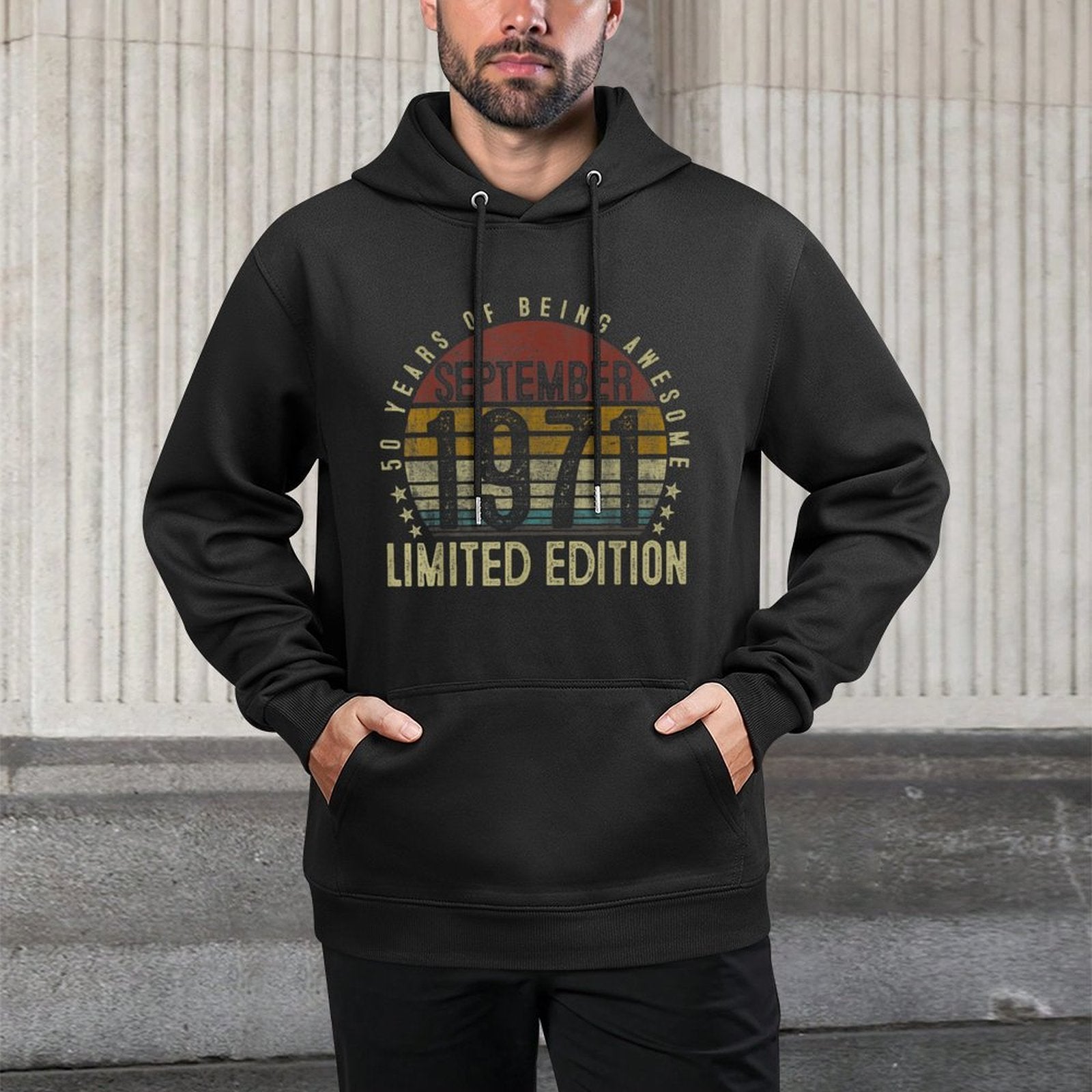 Vintage Classic September 1971 Limited Edition 50th Birthday Kangaroo Pocket Hoodie