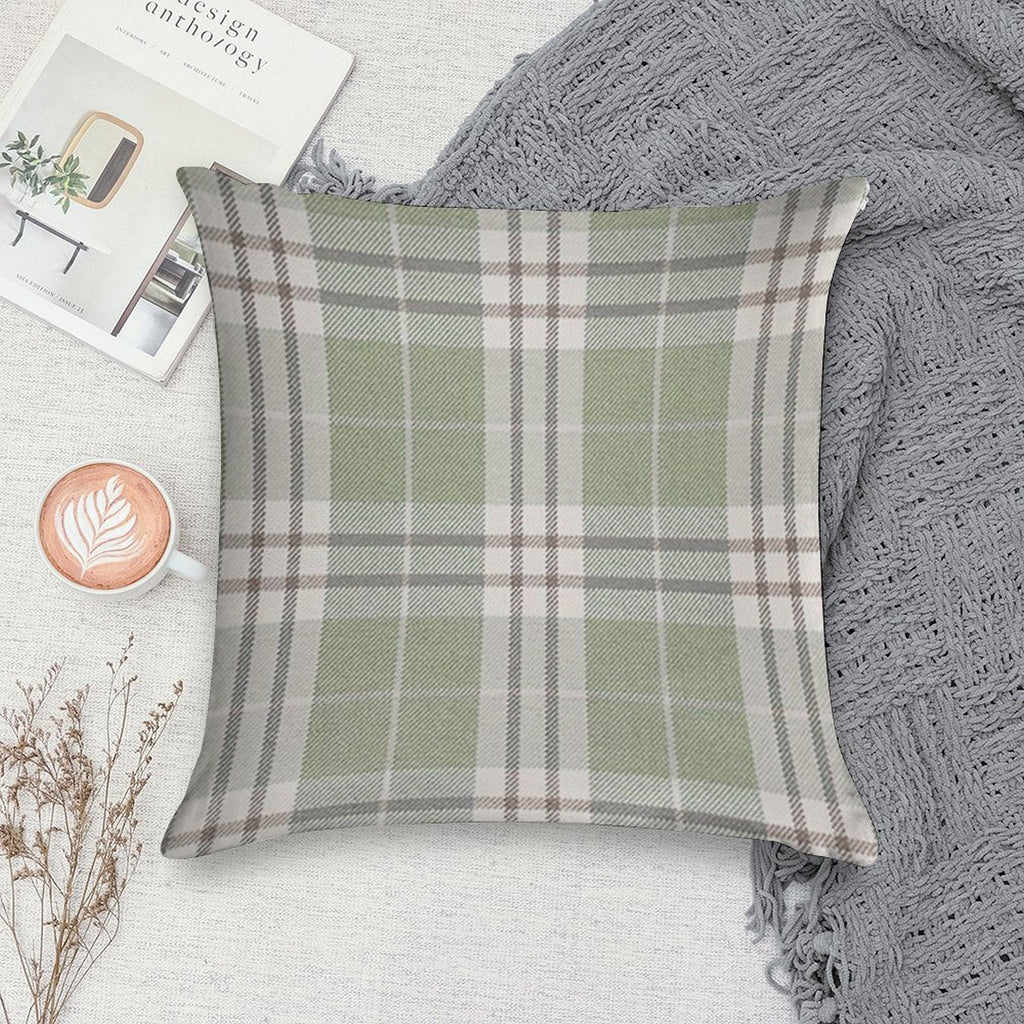 Sage Green Plaid Soft Anti-Pilling Throw Pillow