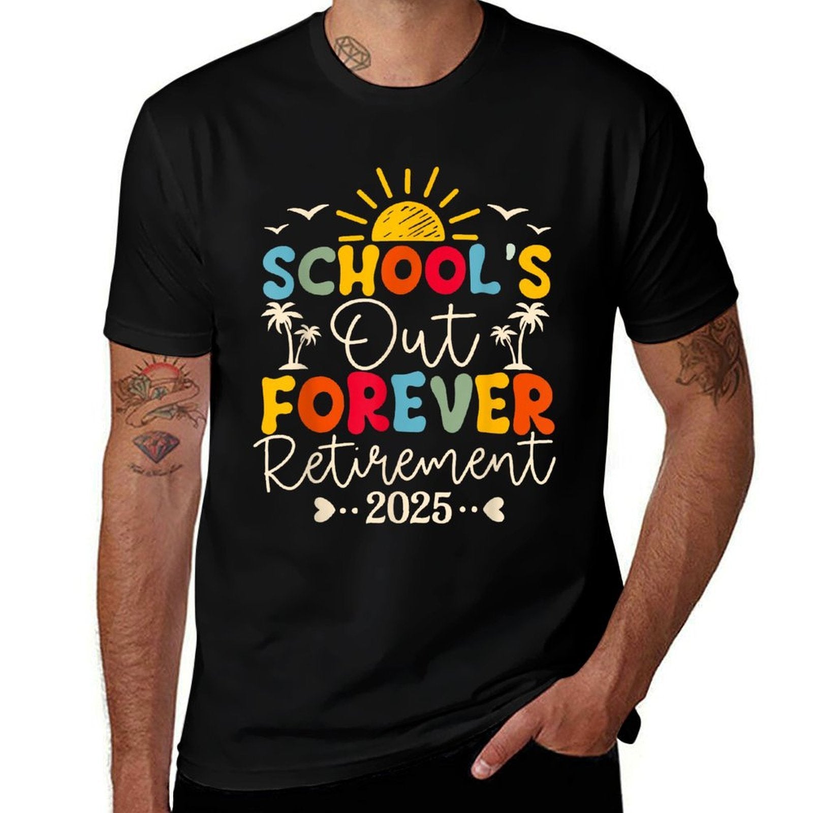 Groovy School's Out Forever Retirement 2025 Retired Teacher  Eco-friendly Material T-Shirt