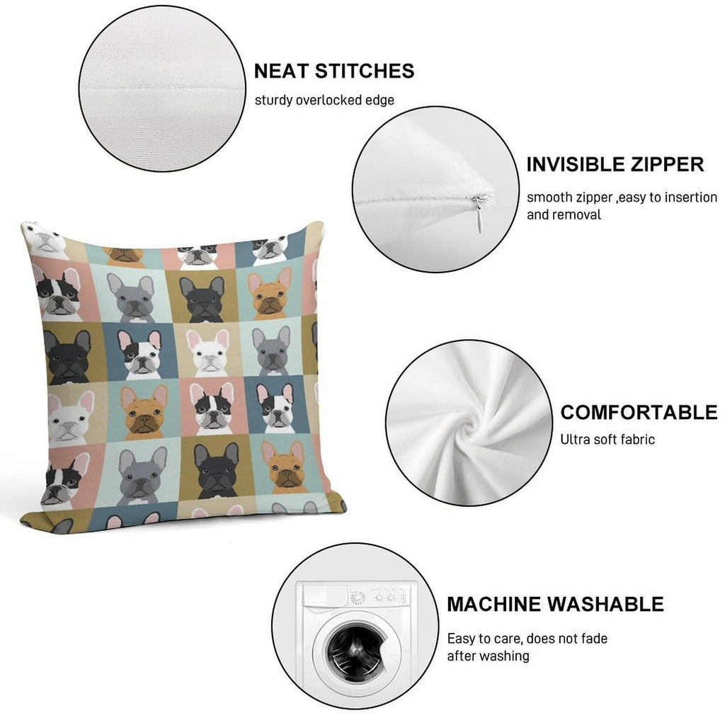 French Bulldog Portraits Pattern Dog Person Gift Love Animal Pet Puppy Frenchie Bulldog Valentines Soft Ultra-Soft Texture Throw Pillow