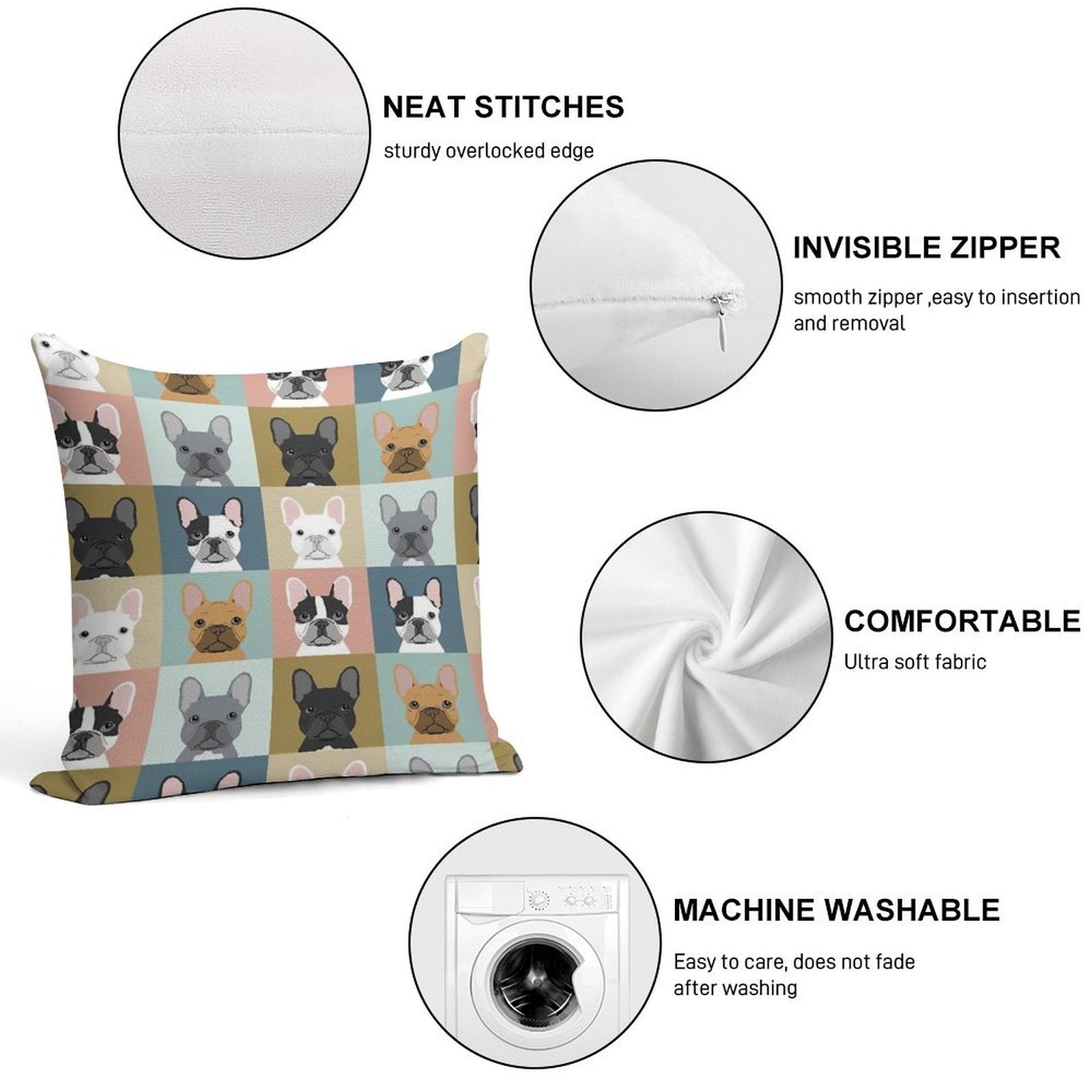 French Bulldog Portraits Pattern Dog Person Gift Love Animal Pet Puppy Frenchie Bulldog Valentines Soft Ultra-Soft Texture Throw Pillow