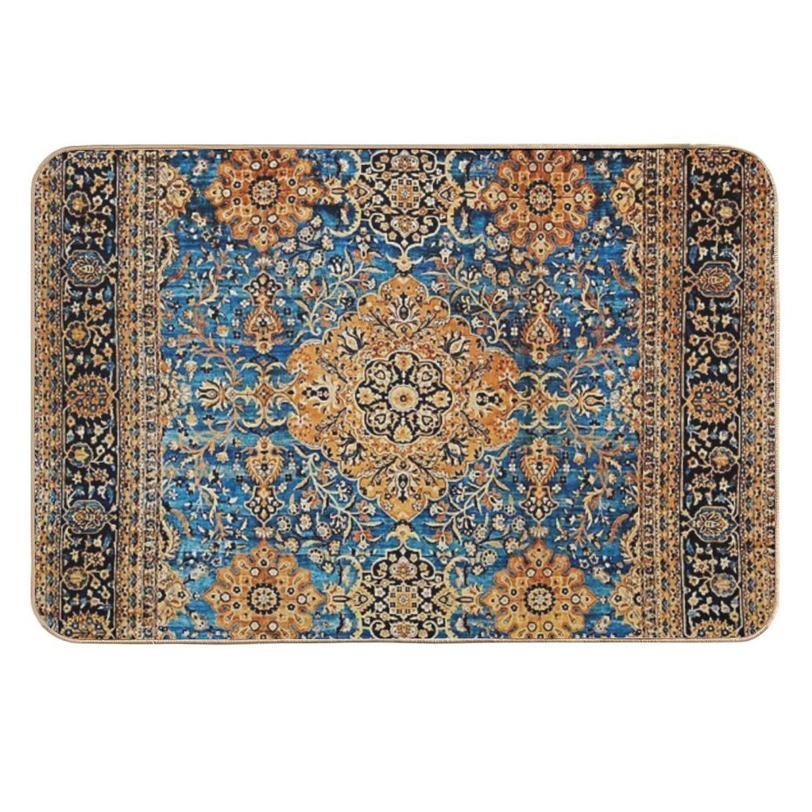 Antique Blue Persian Kirman Rug Print  Slip-Resistant Bath Mat