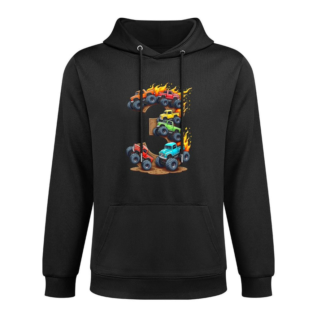 3 Year Old Monster Truck Boy Toddler 3rd Birthday Party Cotton-Polyester Blend Hoodie