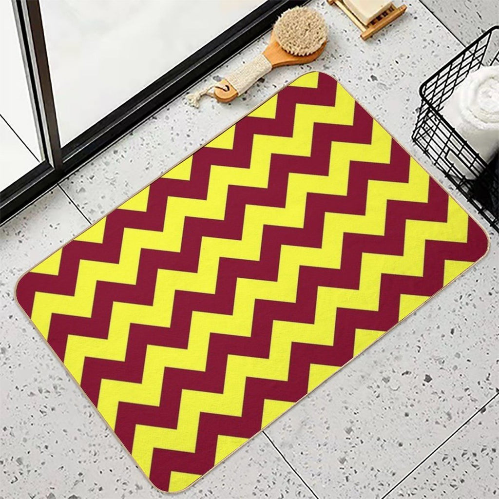 Electric Yellow And Burgundy Red Horizontal Zigzags  Repositionable Bath Mat