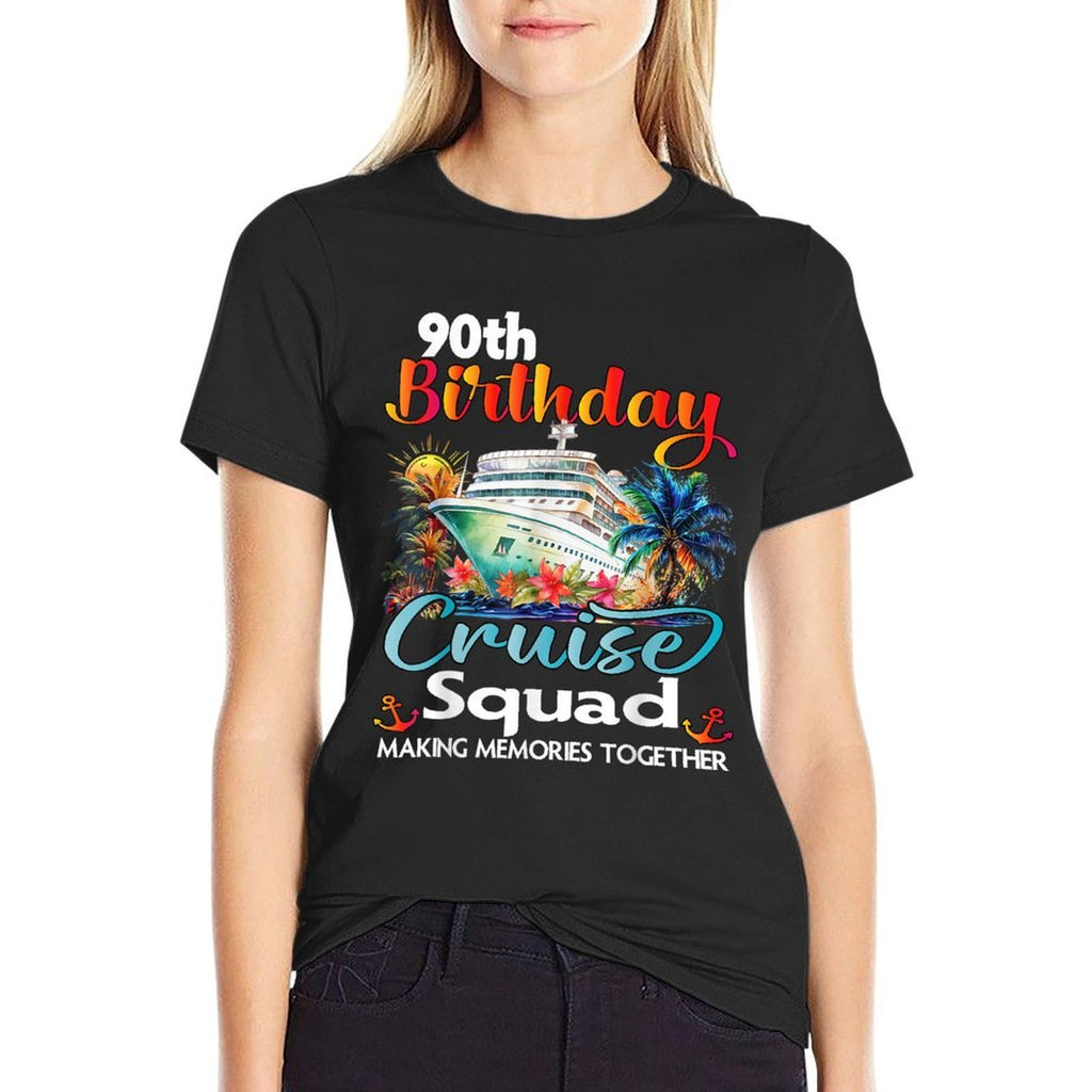 90th Birthday Cruise Squad Friends Family Vacation Matching  Oversized Silhouette T-Shirt