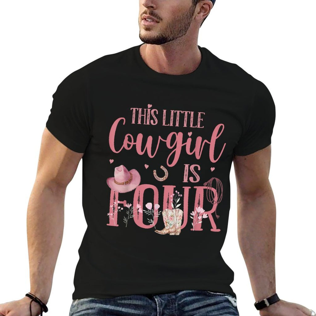 Cute Cowboy Cowgirl 4 Year Old Girl Birthday Gift Western Girls Black Small  Quick-drying T-Shirt