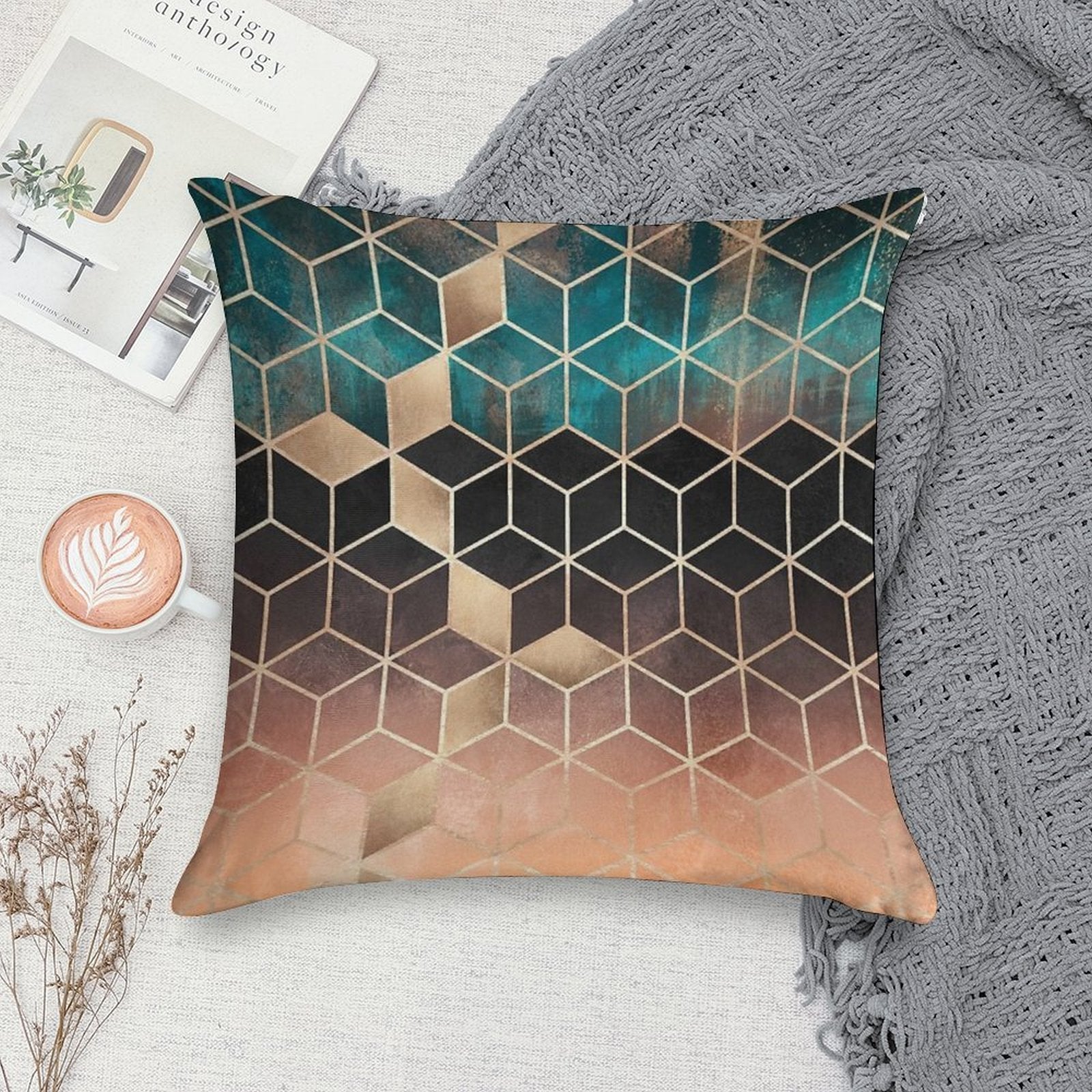 Ombre Dream Cubes Soft Ultra-Soft Texture Throw Pillow