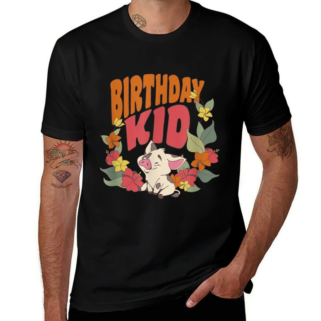 Disney Moana Birthday Kid Pua Floral Portrait  Polyester Blend T-Shirt