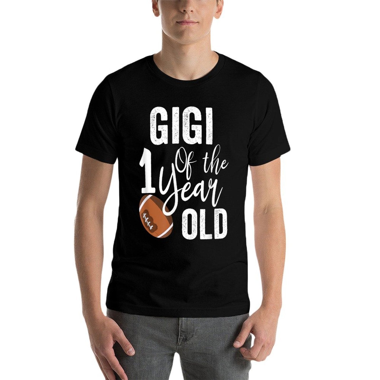 Gigi Of The 1 Year Old Football 1st Year Down Birthday  Trendy Pattern T-Shirt