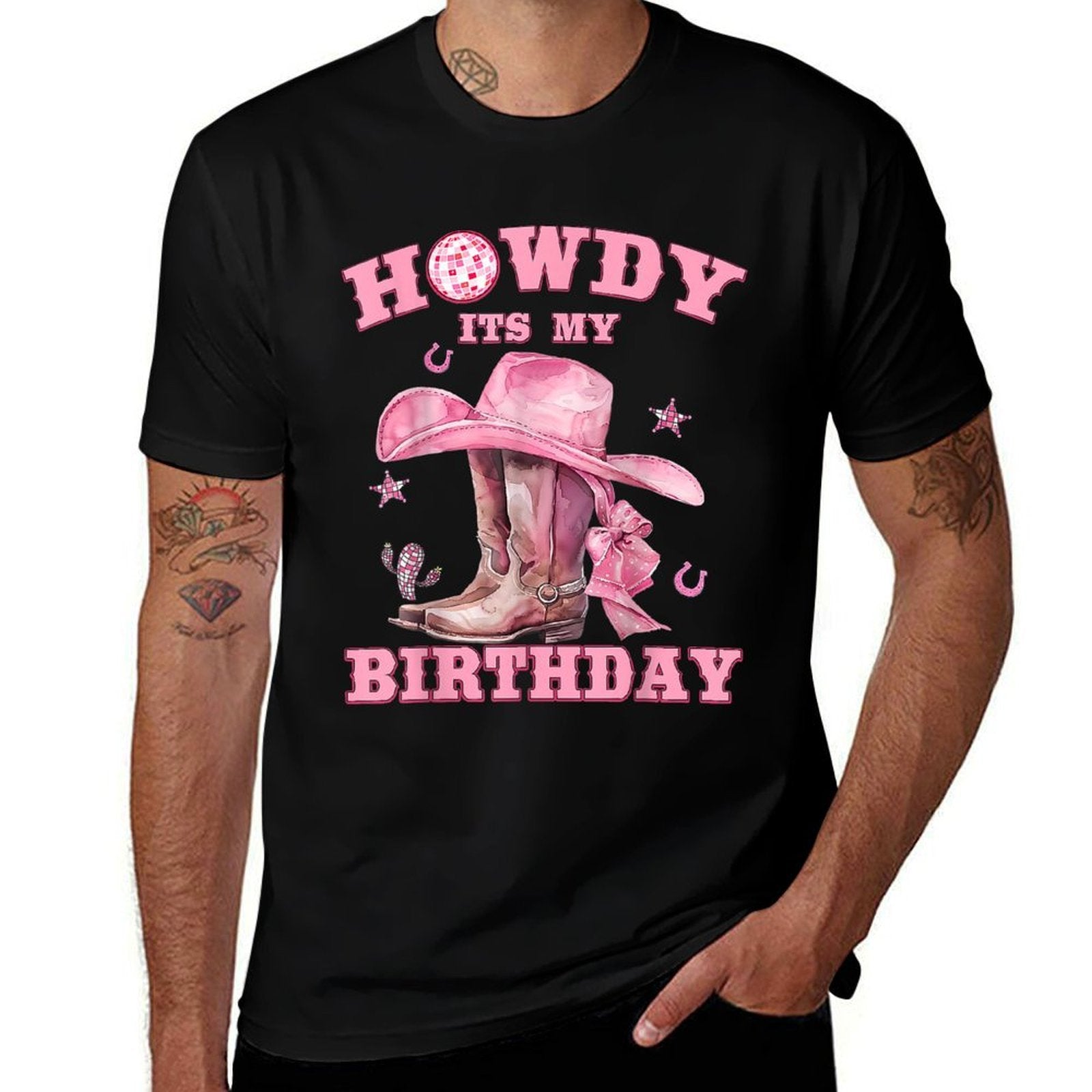 Howdy Its My Birthday Cowgirl Western Rodeo Girls Women  Ribbed Collar T-Shirt