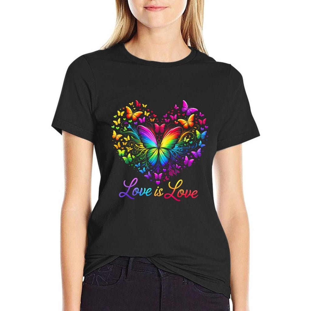 Butterfly Heart Rainbow Love Is Love LGBT Gay Lesbian Pride  Rolled Sleeves T-Shirt