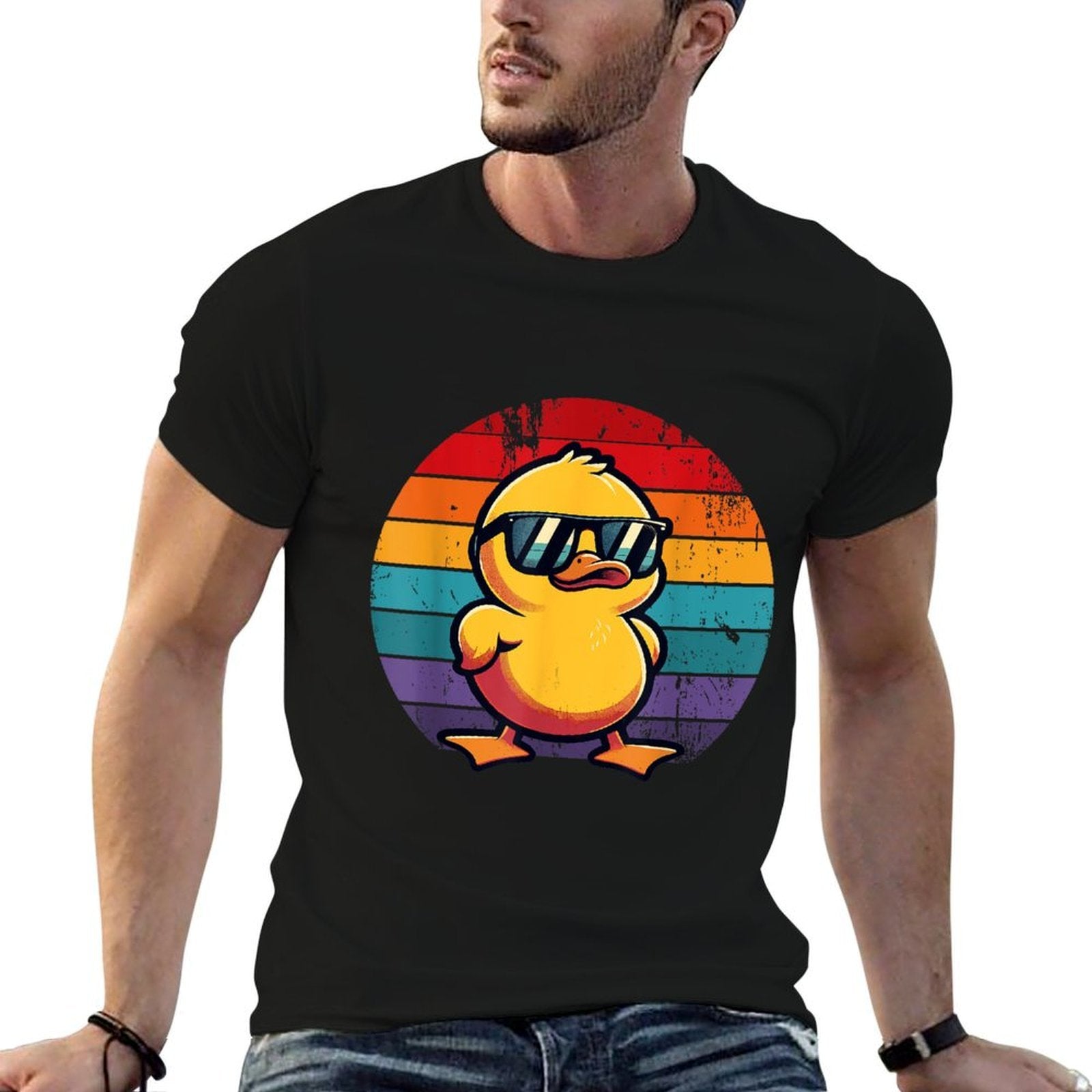 Cool Retro Yellow Duck in Sunglasses 70s 80s 90s Funny Duck  Vintage-inspired T-Shirt