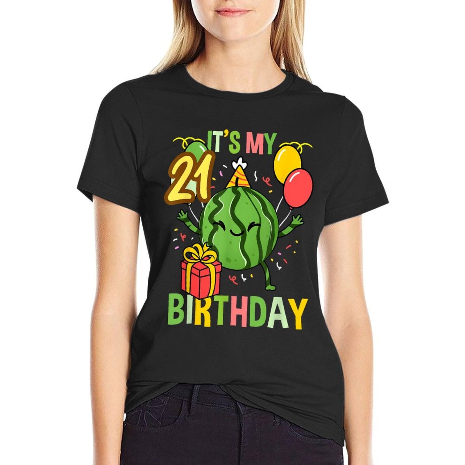 Its My 21st Birthday Watermelon Fruit  Oversized Silhouette T-Shirt