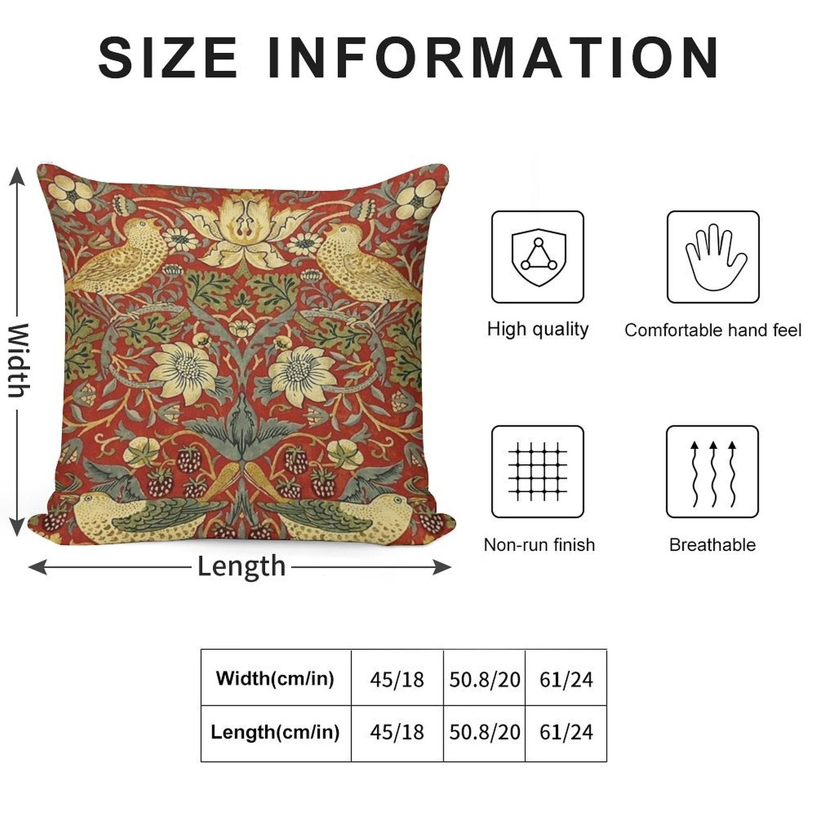William Morris Birds Floral,red Soft Bedroom Essential Throw Pillow