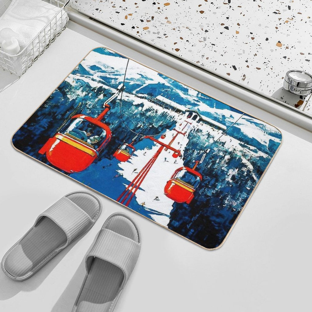 Vintage Gondola Winter Travel Ski Poster  Non-Slip Bath Mat