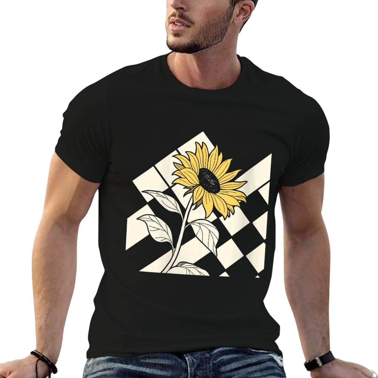 Womens Sunflower on Checkerboard Pattern  Breathable T-Shirt