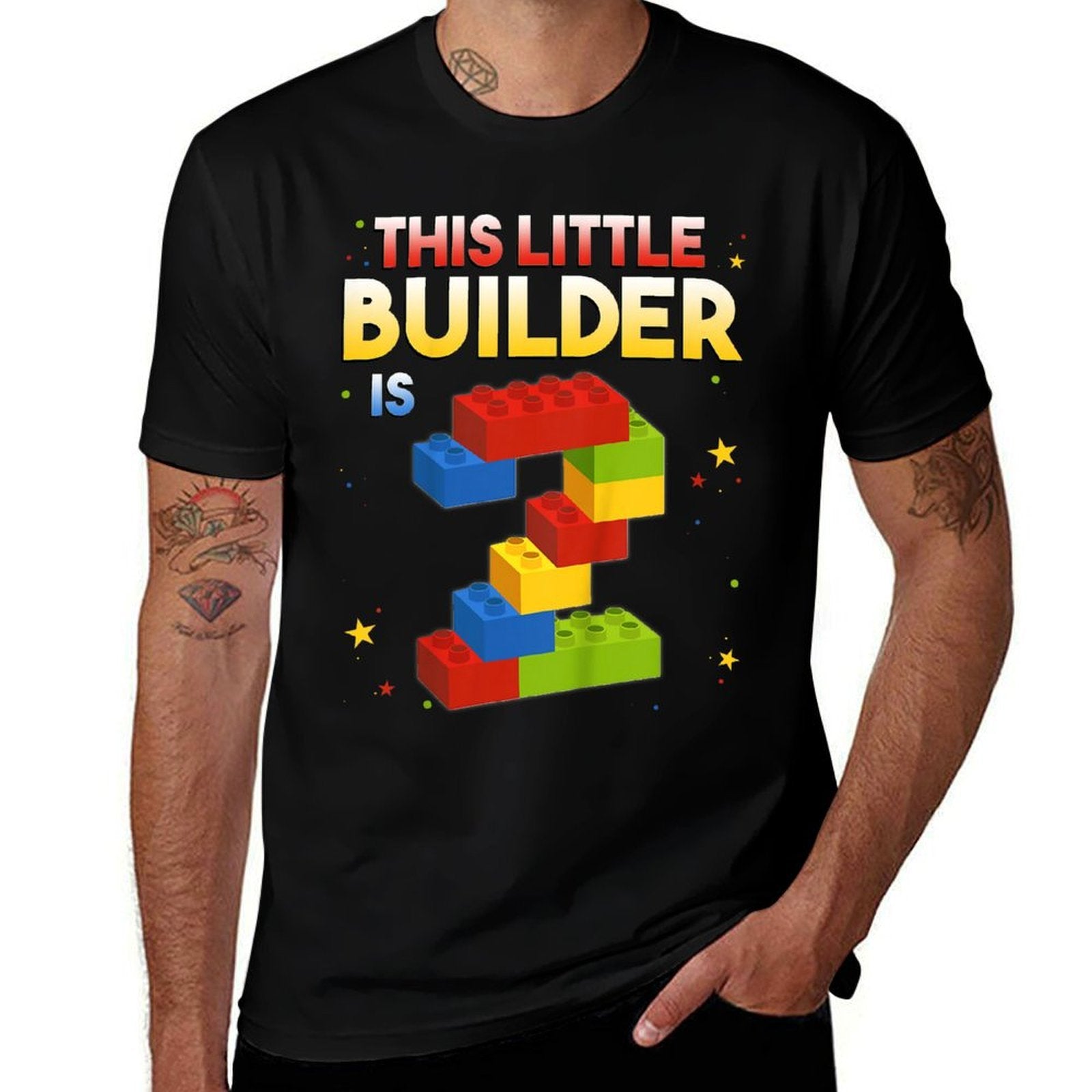 Kids 2 Years Old Builder Boy Girl Gift Building Blocks Birthday  Easy-care T-Shirt