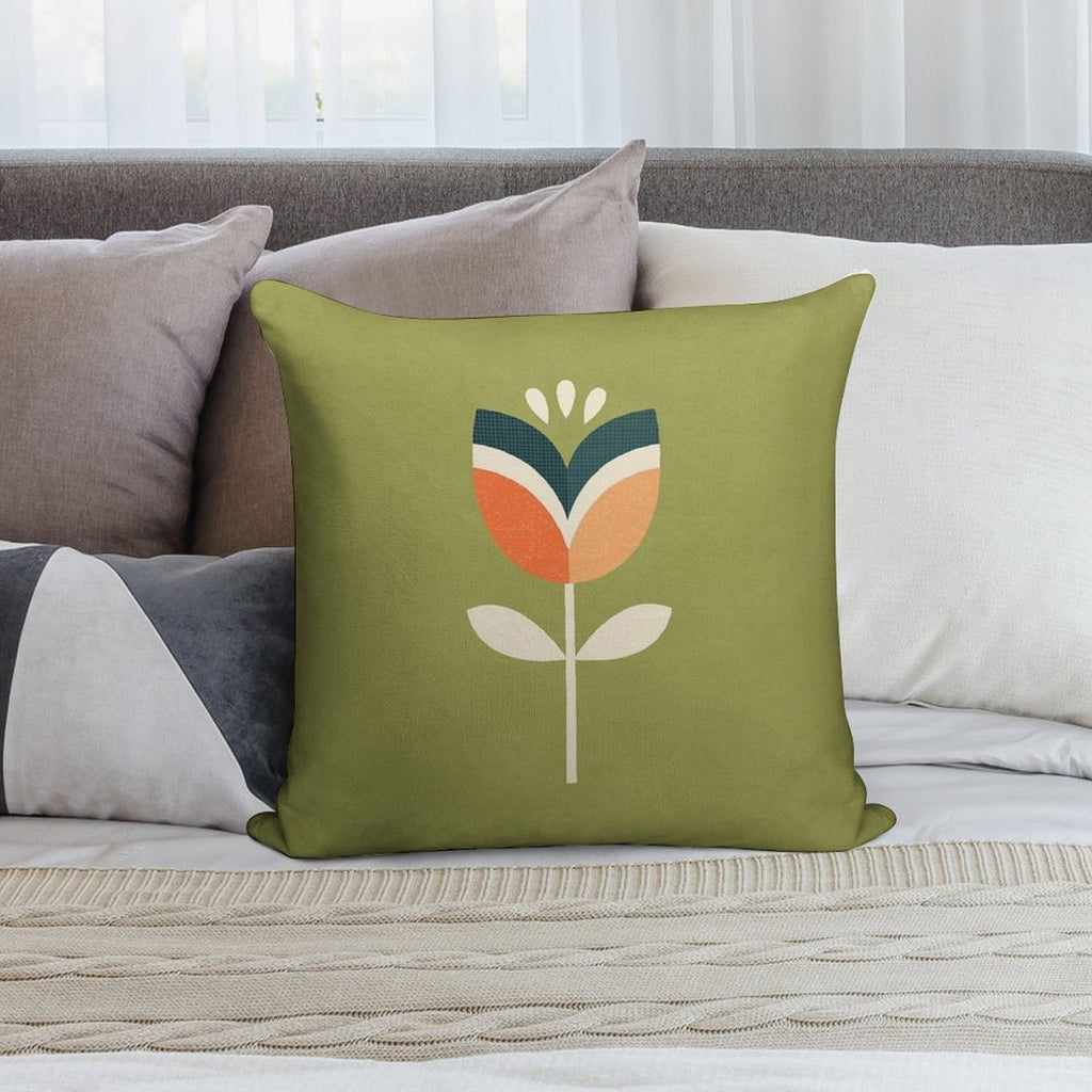 Retro Tulip - Orange And Olive Green Soft Decorative Cover Throw Pillow