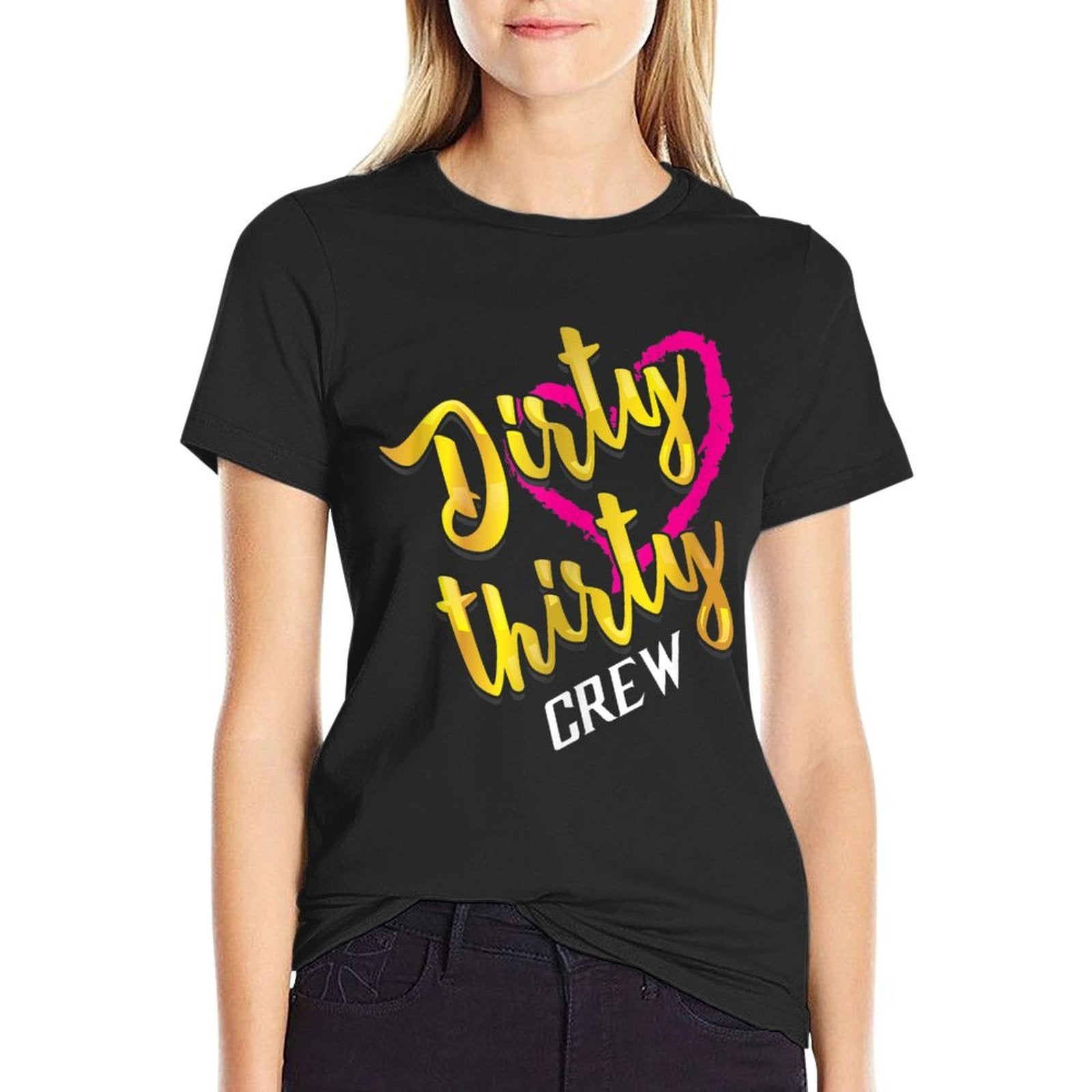 Dirty Thirty Crew Art  Cute Birthday 30th Design Gift  Ribbed Collar T-Shirt
