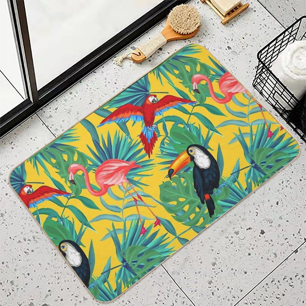 Tropical Bird Yellow Background  Multi-Purpose Bath Mat