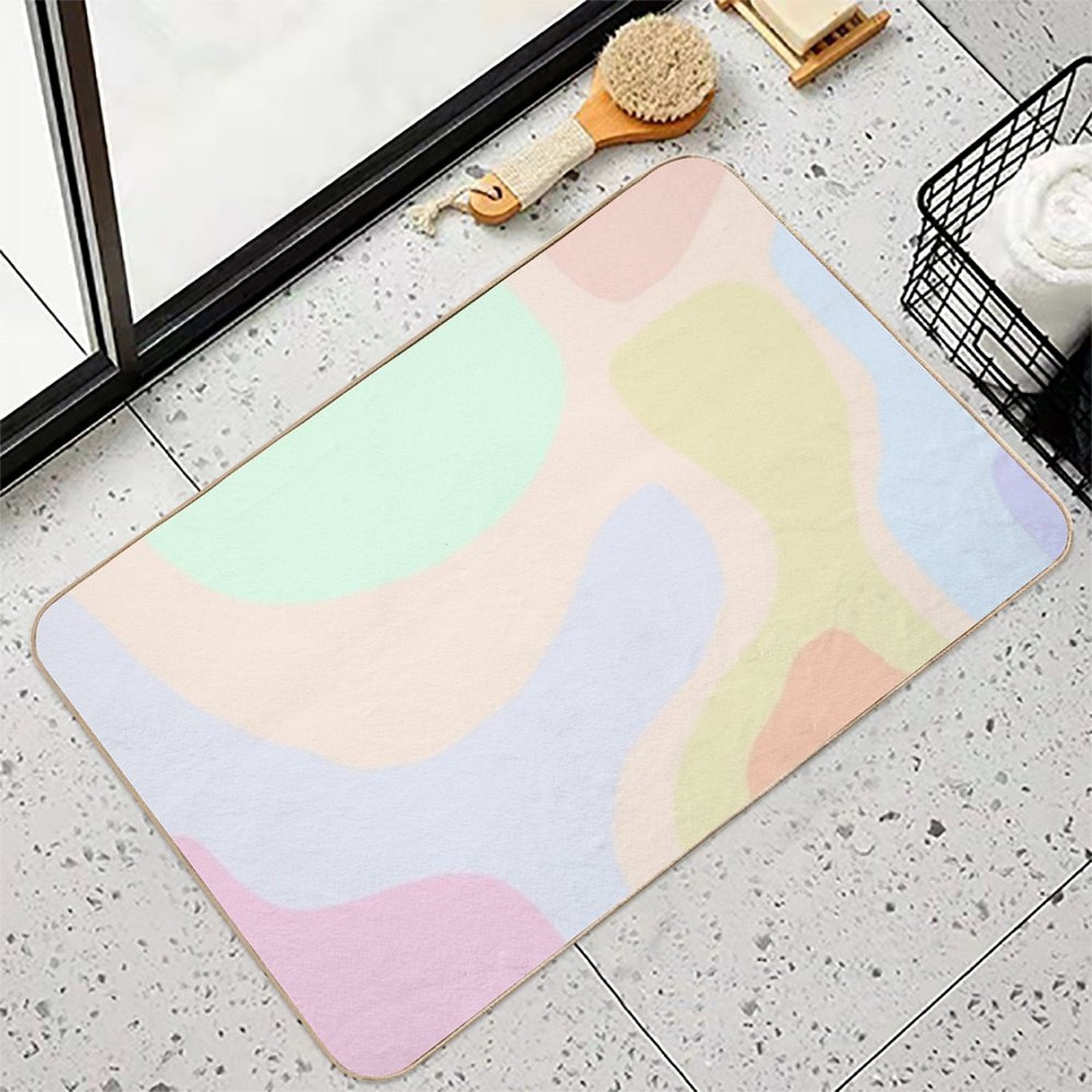 Minimalist Abstract Pastels Geometric Rounded Fun Shapes Tapestry  Fade-Resistant Bath Mat