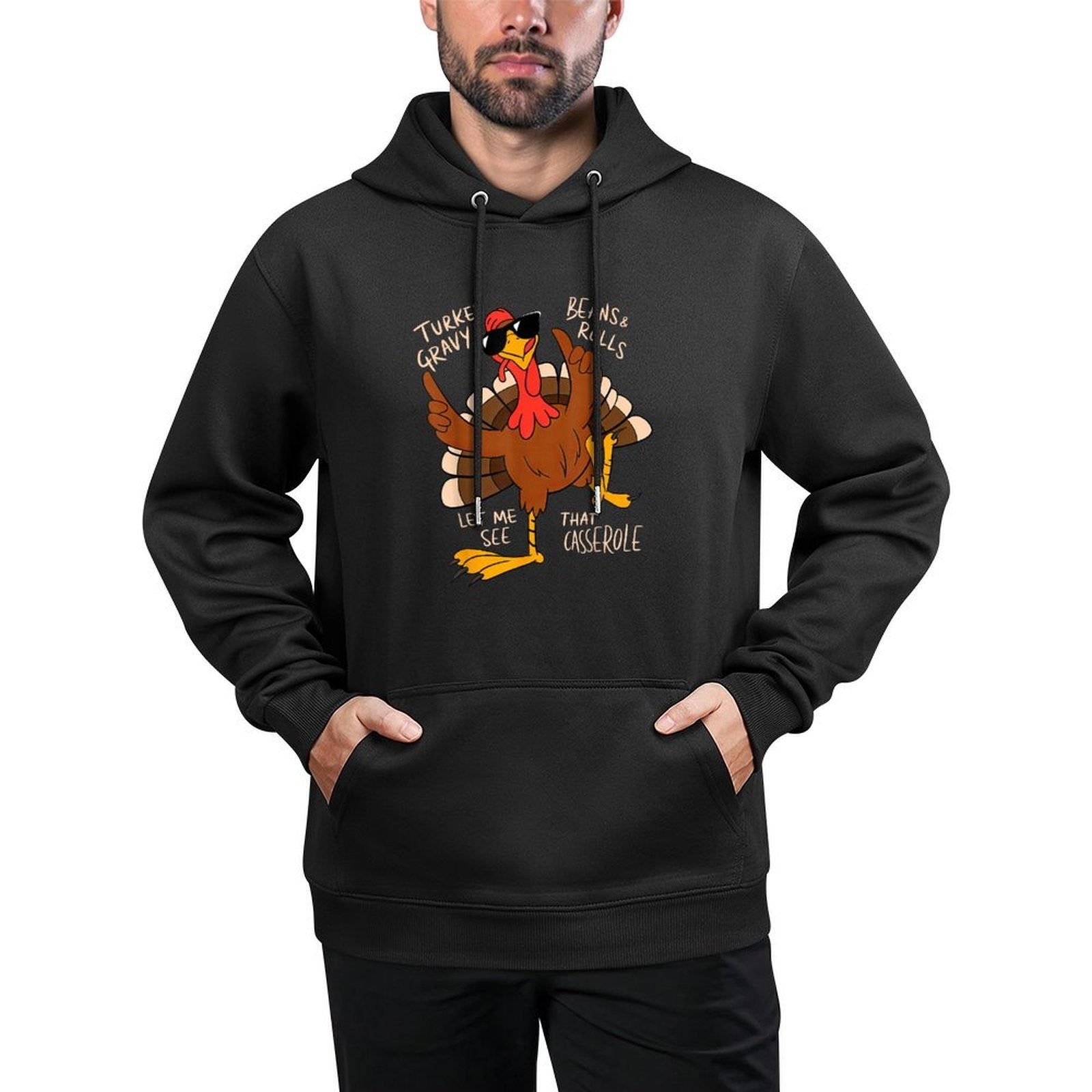 Turkey Gravy Beans And Rolls Casserole Funny Thanksgiving Kangaroo Pocket Hoodie