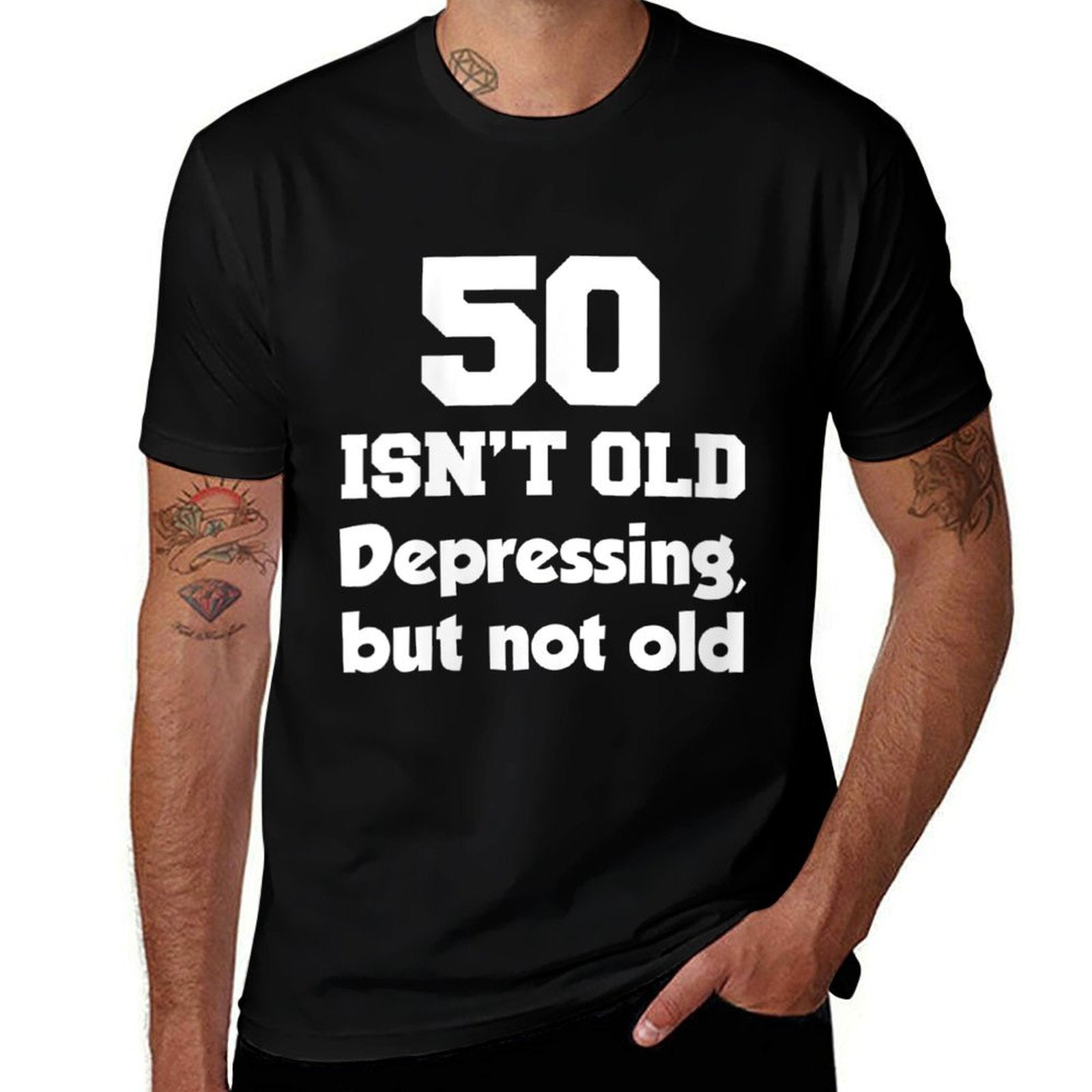 Womens 50 Isn't Old Depressing, But Not Old 50th Birthday  Rolled Sleeves T-Shirt