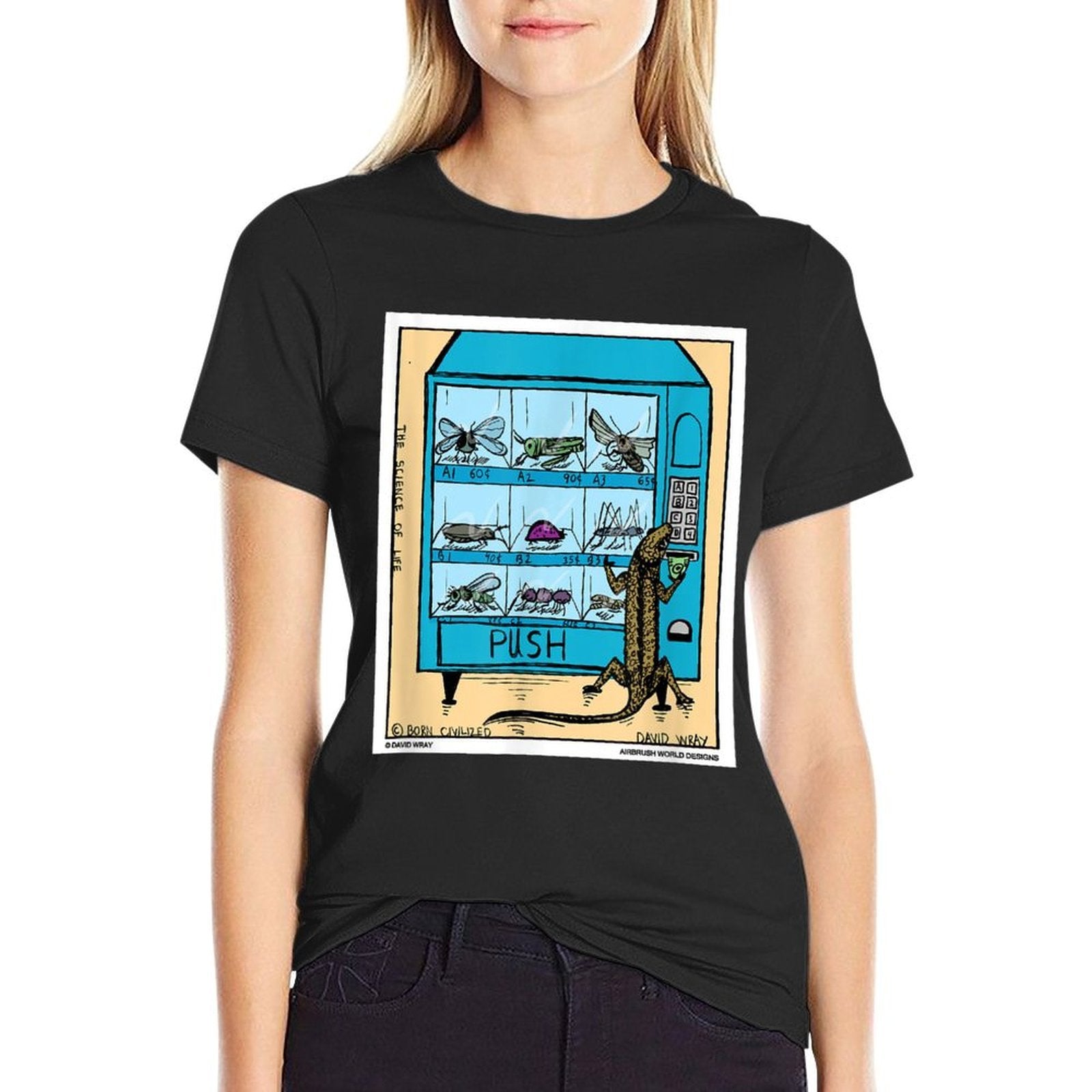 Lizard Using Insect Vending Machine Funny Reptile Gift  Heathered Texture T-Shirt