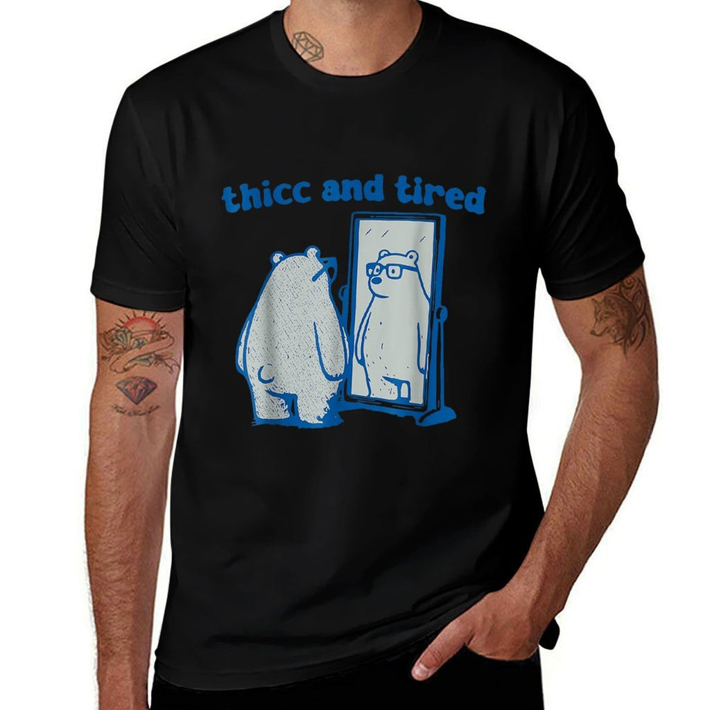Thicc And Tired Bear Vintage  Rolled Sleeves T-Shirt