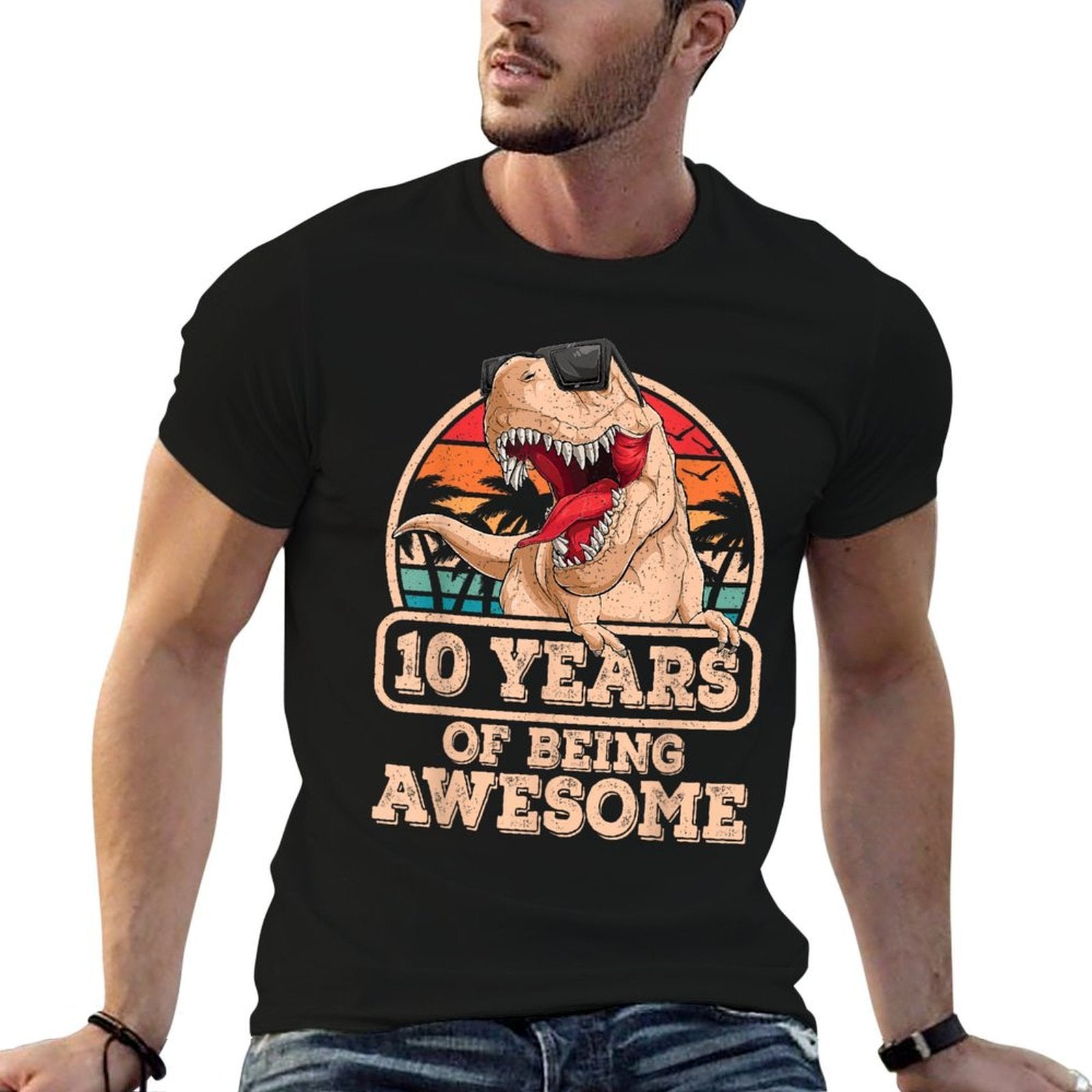 10 Years Of Being Awesome T Rex Dinosaur 10th Birthday Dino  Stretchy T-Shirt