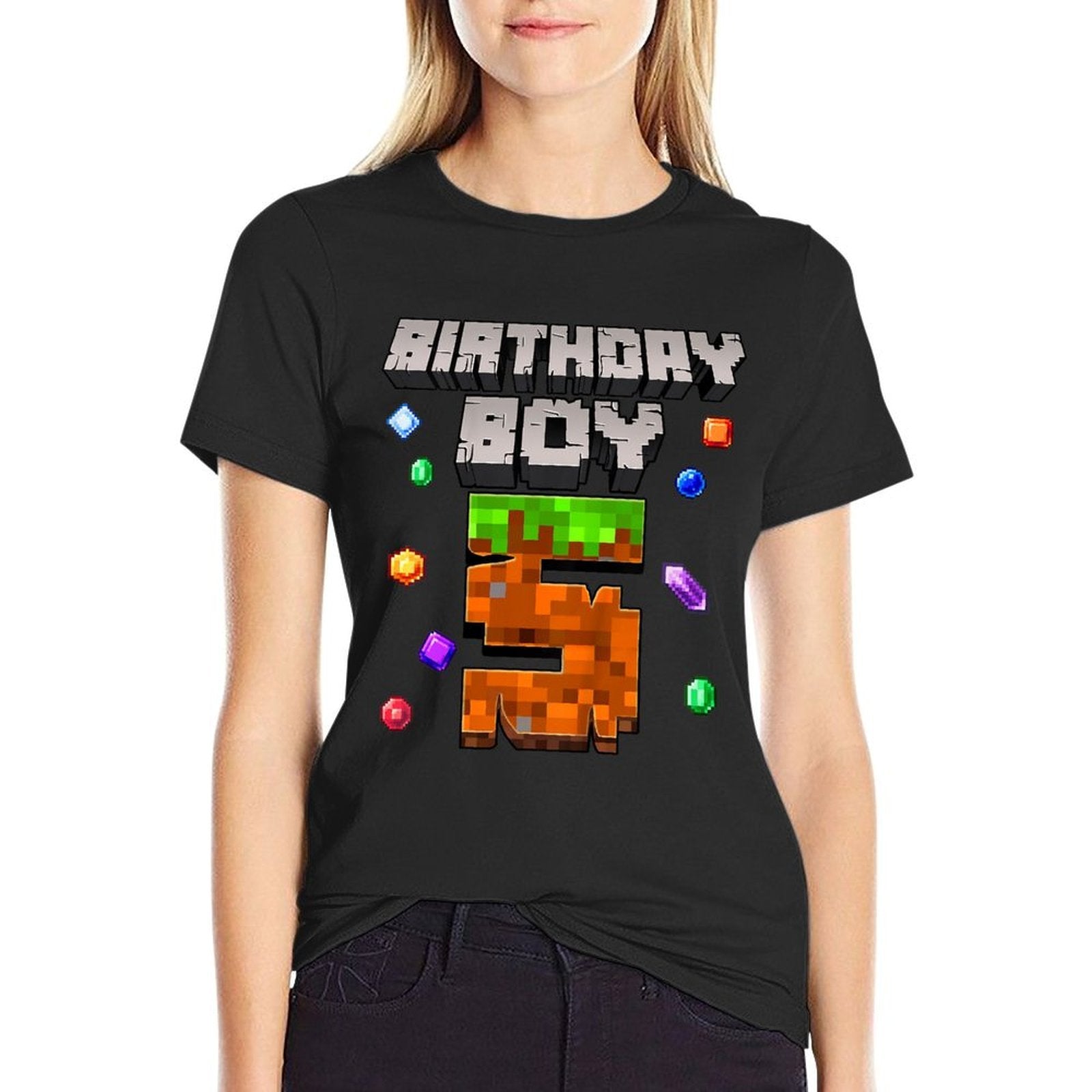 Kids 5th Birthday Boy 5 Video Gamer Pixel Number Five Bday Party  Fade-proof Color T-Shirt