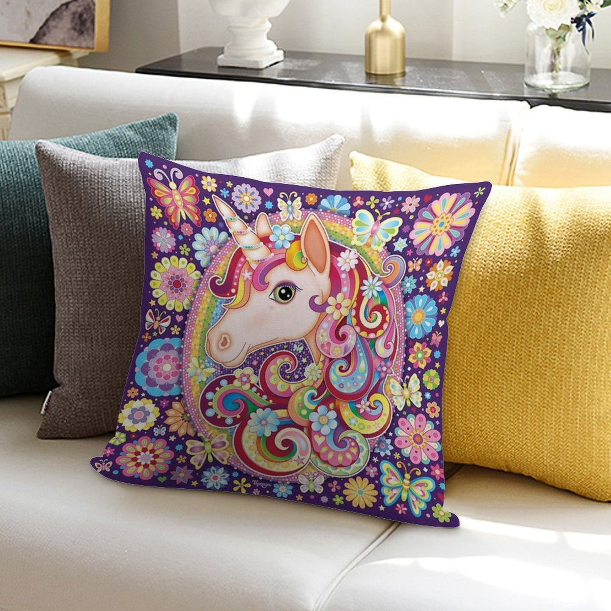 Unicorn Rainbow Art - Colorful Unicorn Art by Thaneeya McArdle Soft Multiple Sizes Throw Pillow
