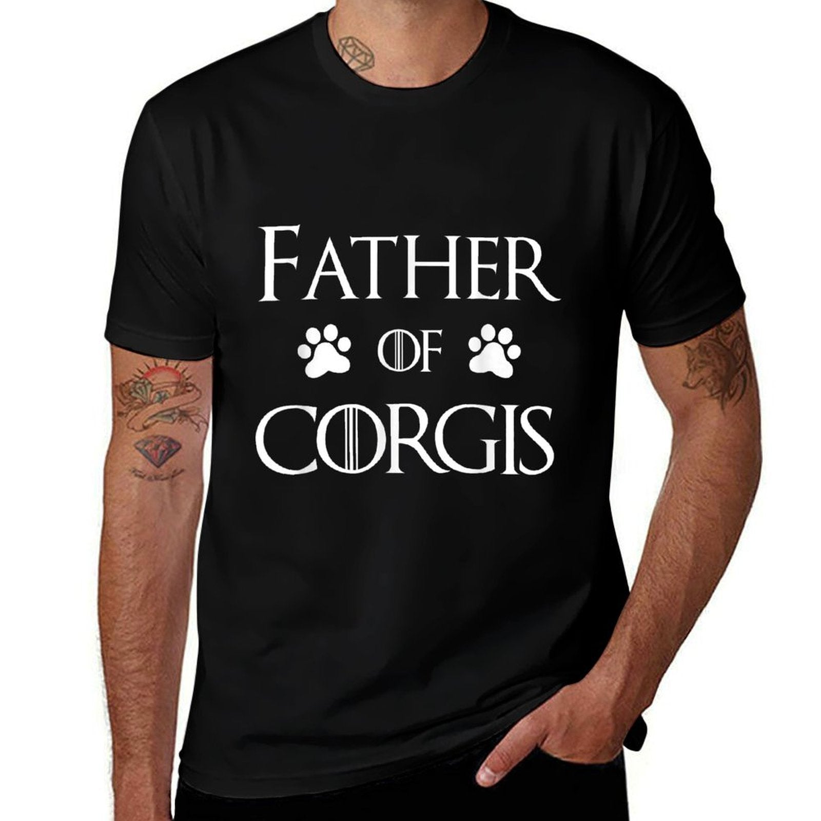 Corgi Dog Dad - Father of Corgis  Trendy Pattern T-Shirt