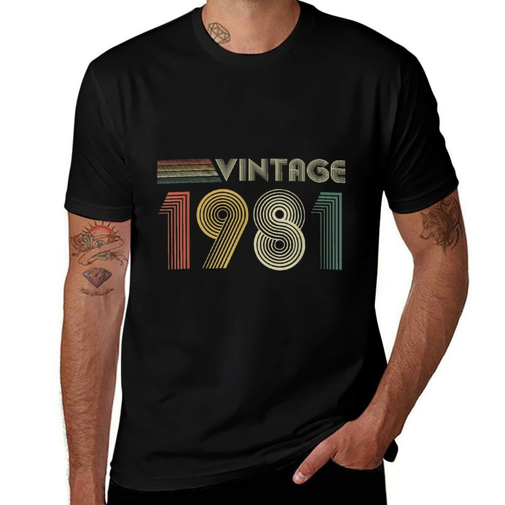 Born In 1981s Vintage 1981 Birthday Black Unisex-Adults Small Regular Fit Cotton, Polyester  Cotton T-Shirt