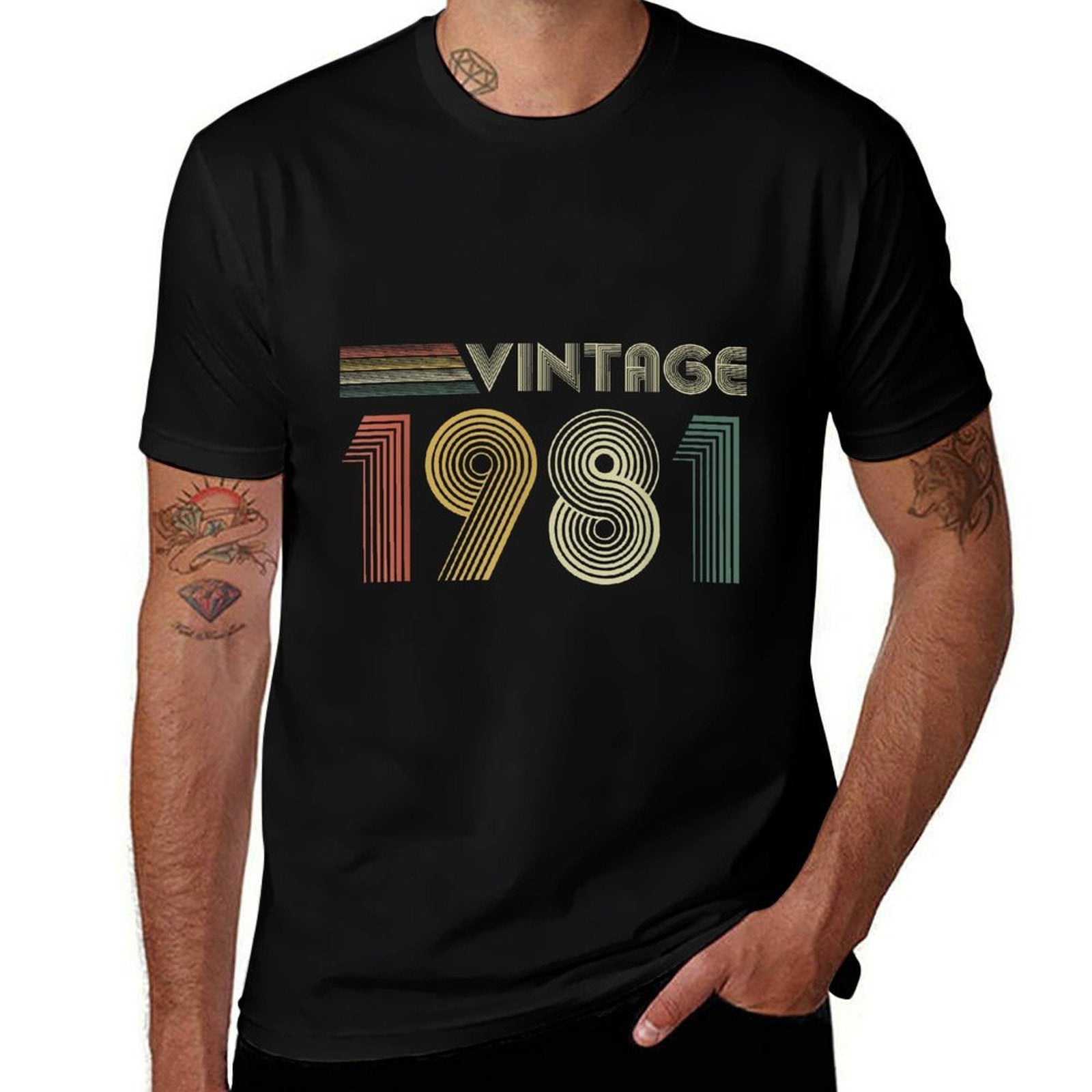 Born In 1981s Vintage 1981 Birthday Black Unisex-Adults Small Regular Fit Cotton, Polyester  Cotton T-Shirt