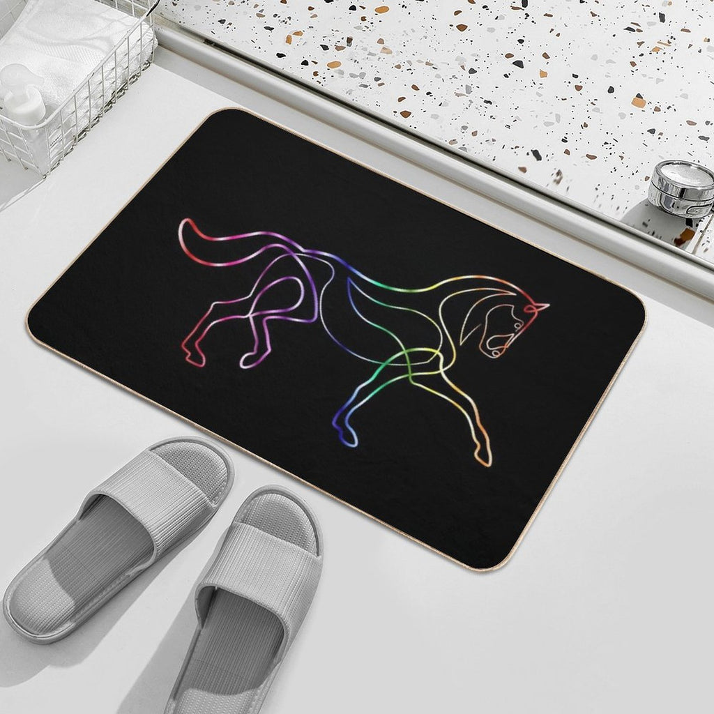 Dressage Horse One Line Art Rainbow  Fade-Resistant Bath Mat