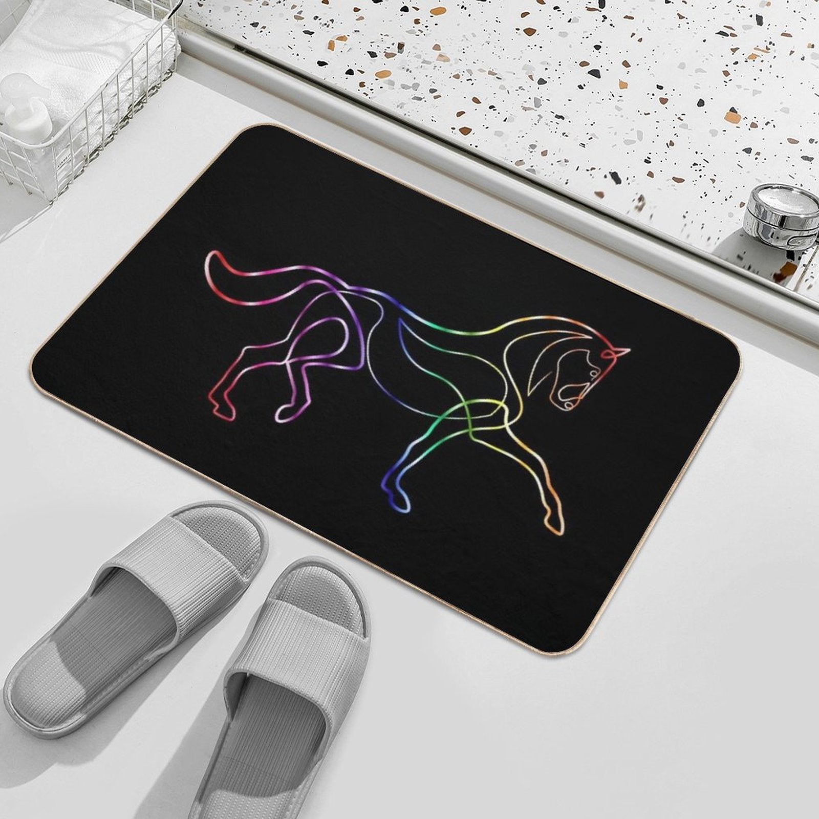 Dressage Horse One Line Art Rainbow  Fade-Resistant Bath Mat