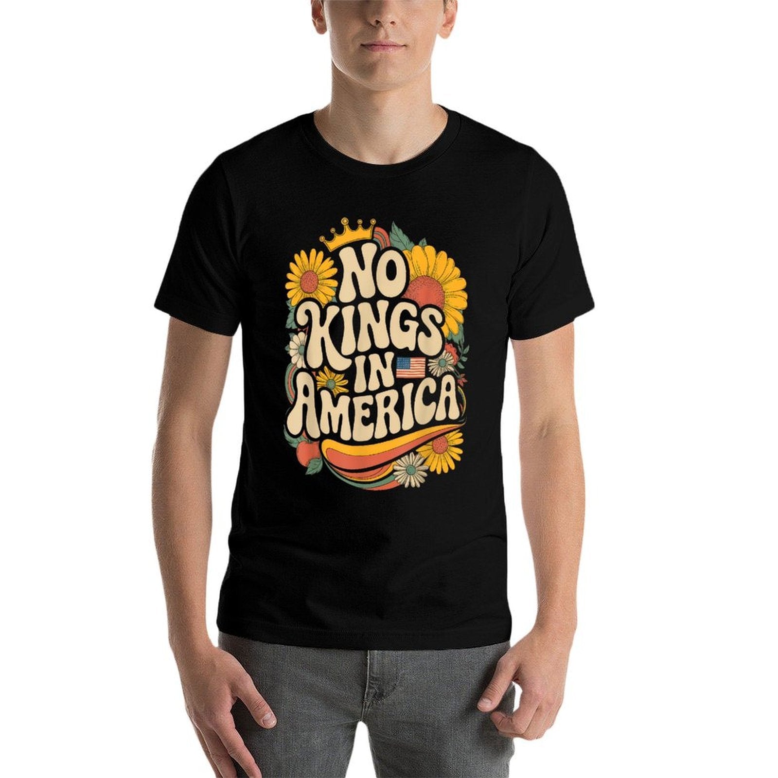 Retro Floral 70s Women No King In American Democracy  Oversized Silhouette T-Shirt