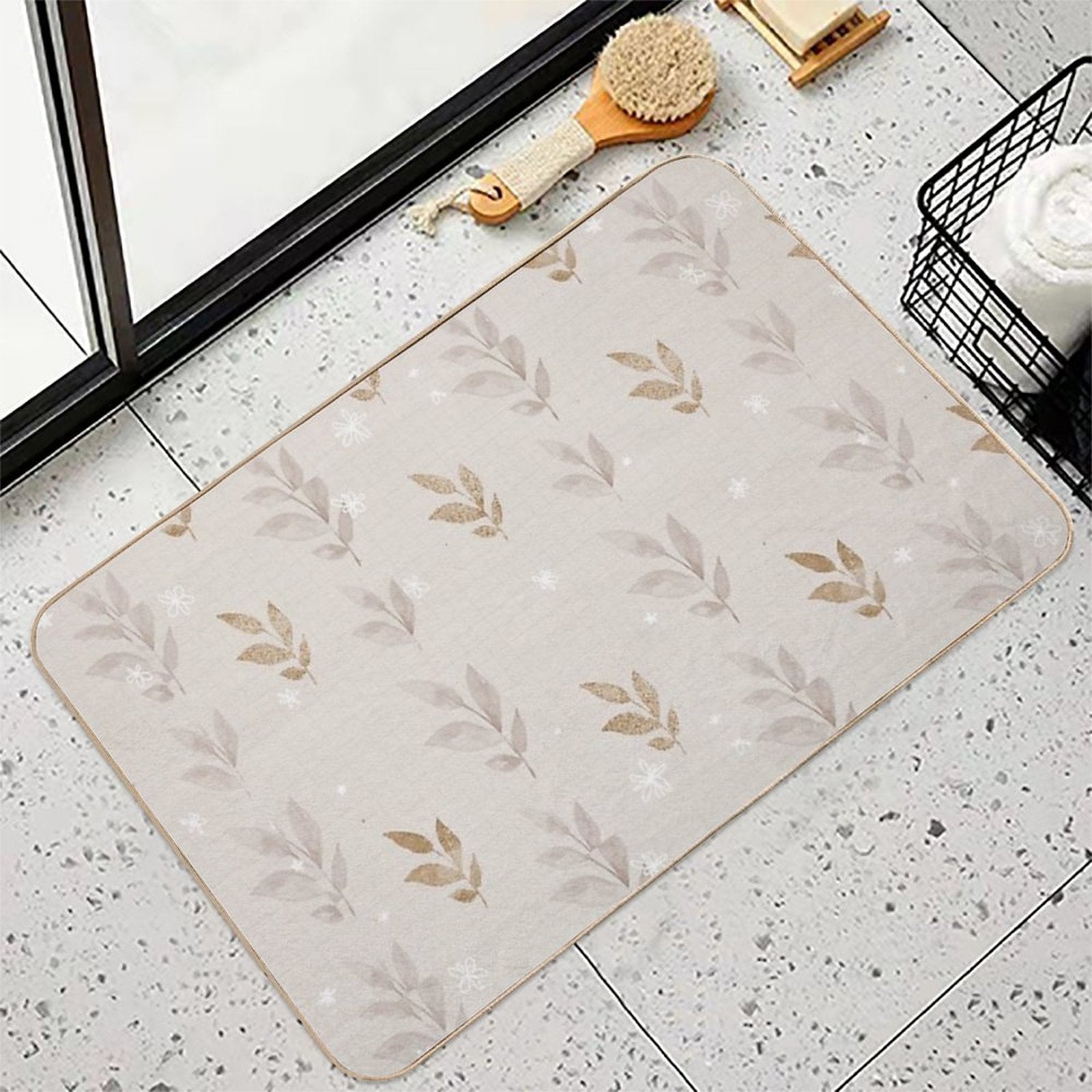 Gold Leaf Print  Toxin-Free Bath Mat