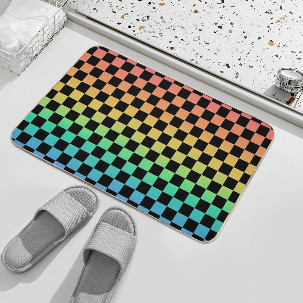 Rainbow And Black Checkerboard  Dirt-Trapping Bath Mat