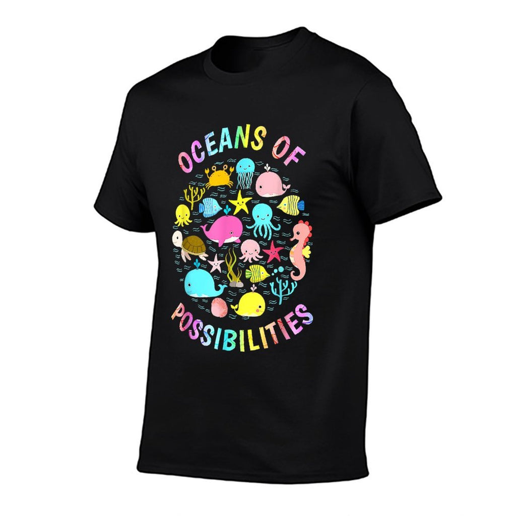Cute Oceans Of Possibilities Summer Reading Sea Creatures  Ribbed Collar T-Shirt
