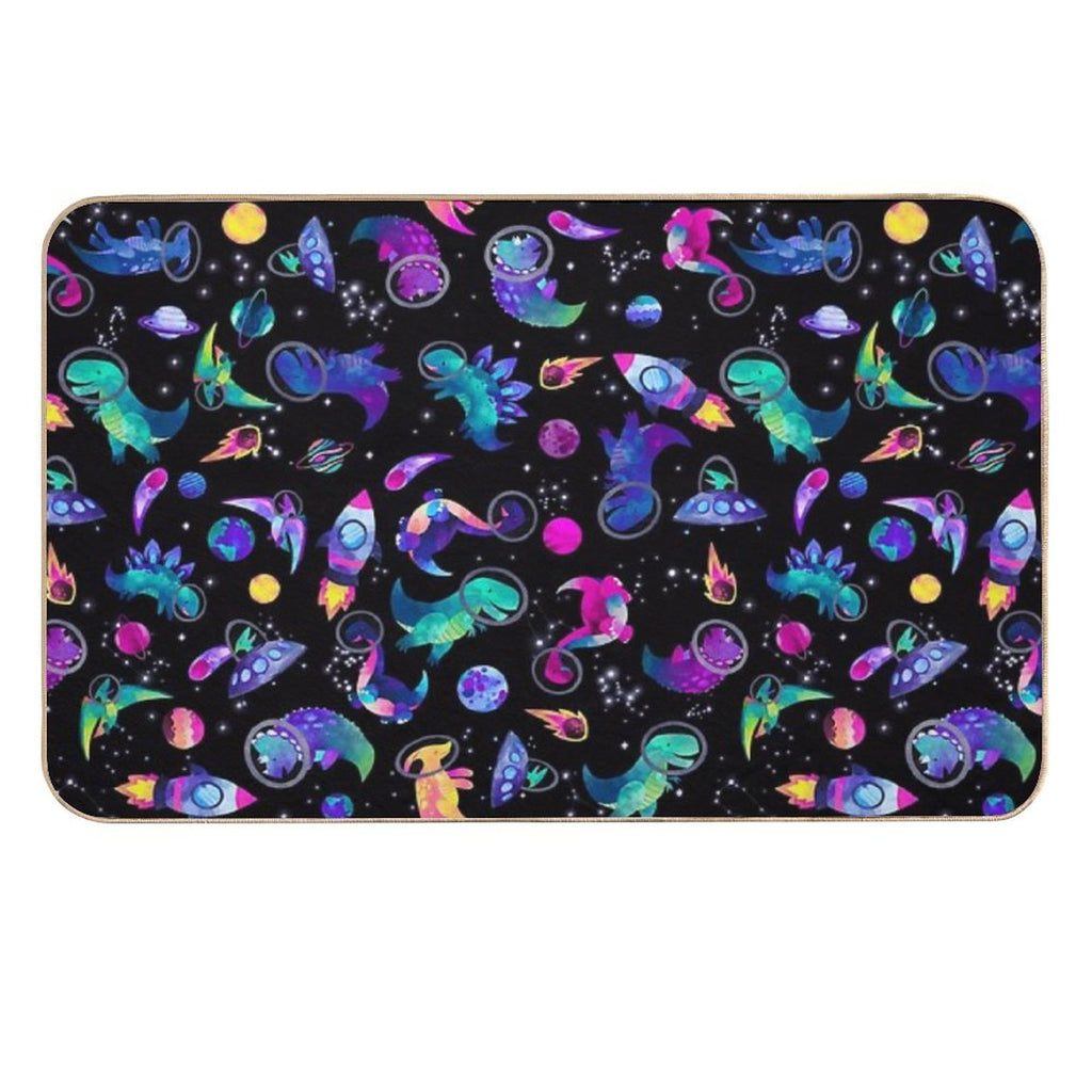 Space Dinosaur Astronauts Watercolor Pink Purple Pattern  Pet-Safe Bath Mat