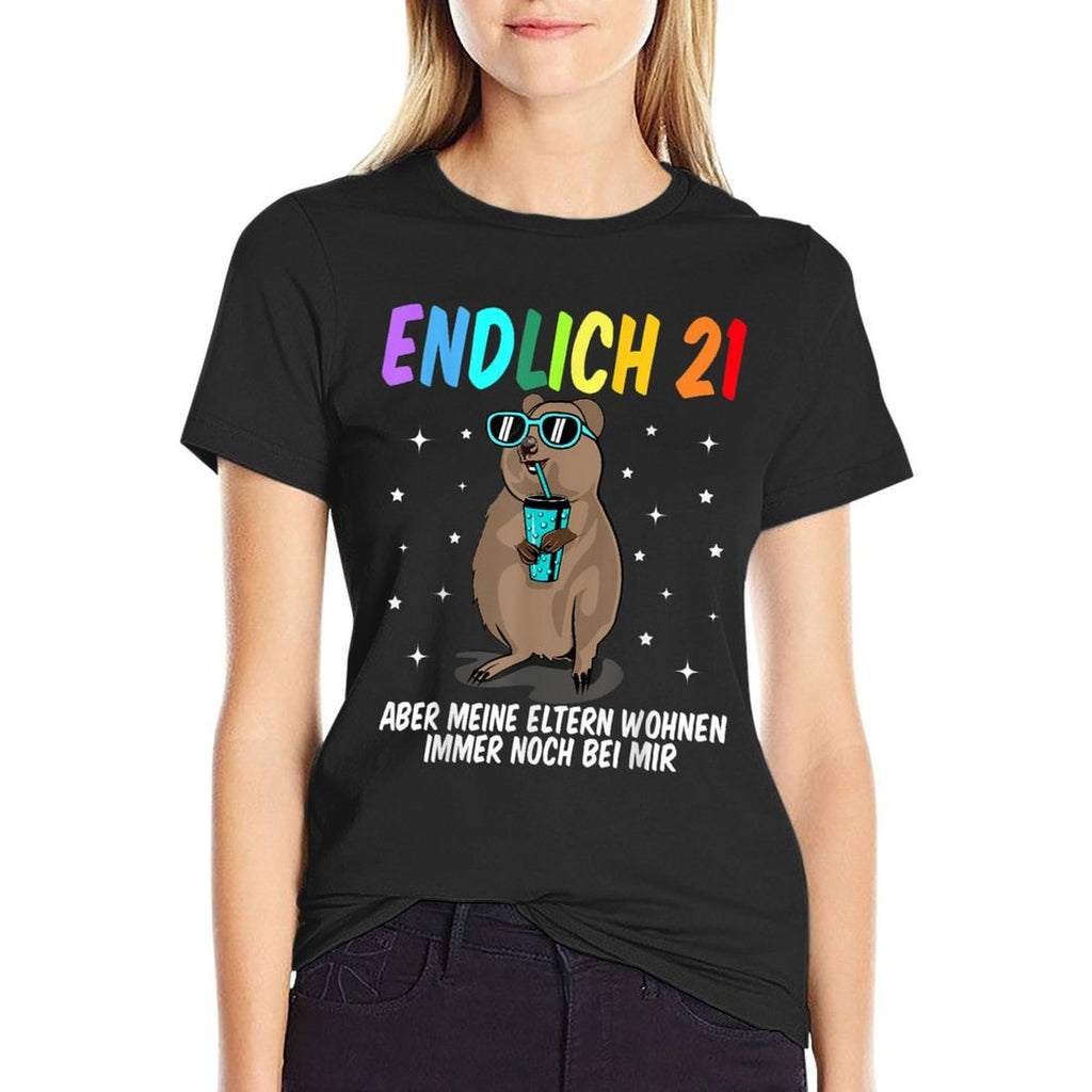 21st Birthday Girl Boy Funny - Finally 21 Quokka  Rolled Sleeves T-Shirt