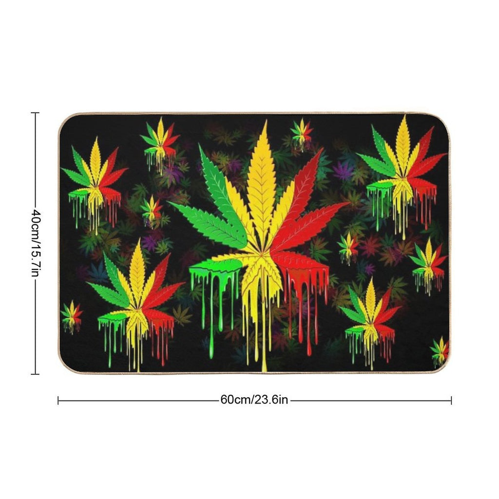 Leaf Rasta Colors Dripping Paint  Pet-Safe Bath Mat
