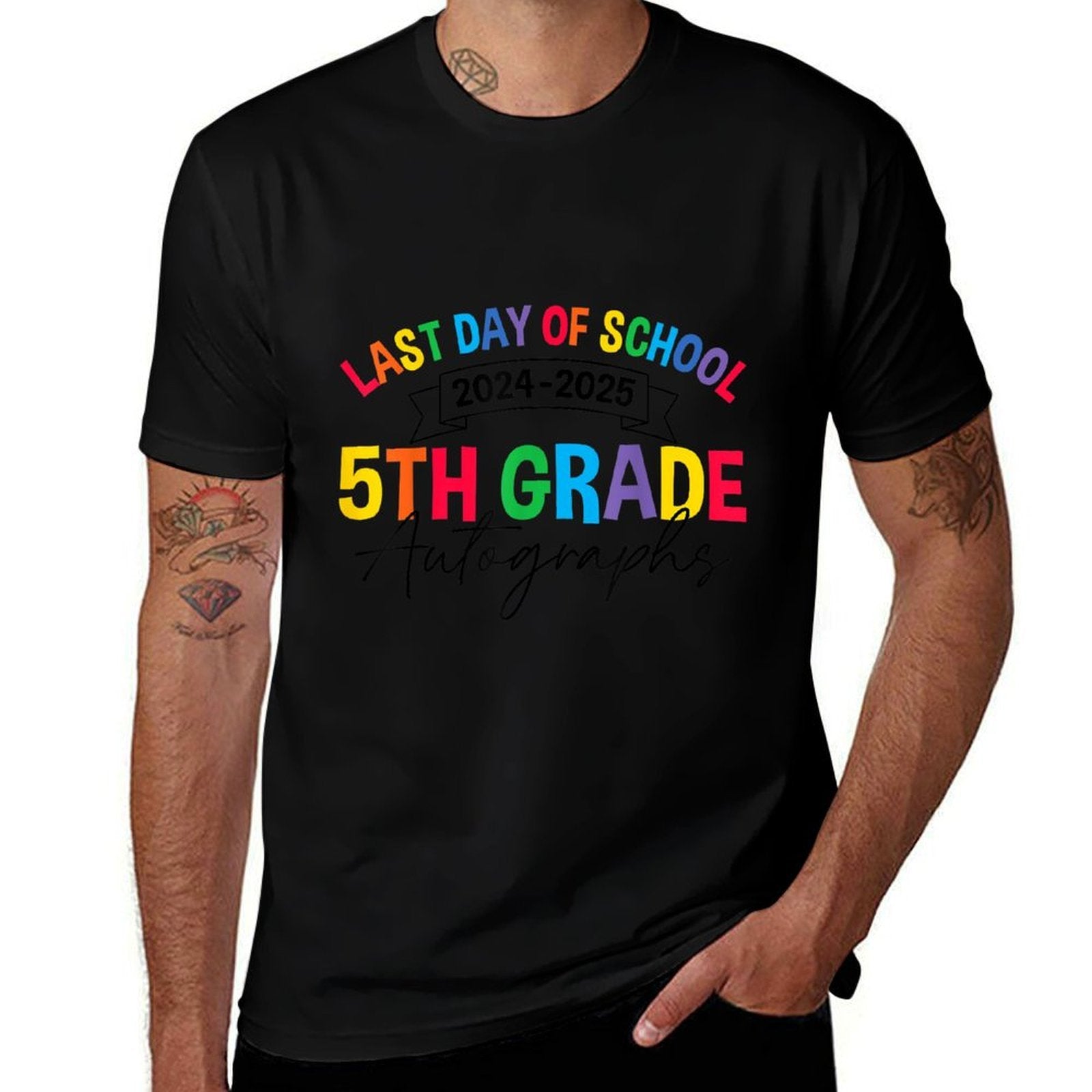 Last Day of School Autographs 5th Grade Graduation 2025  Vintage-inspired T-Shirt