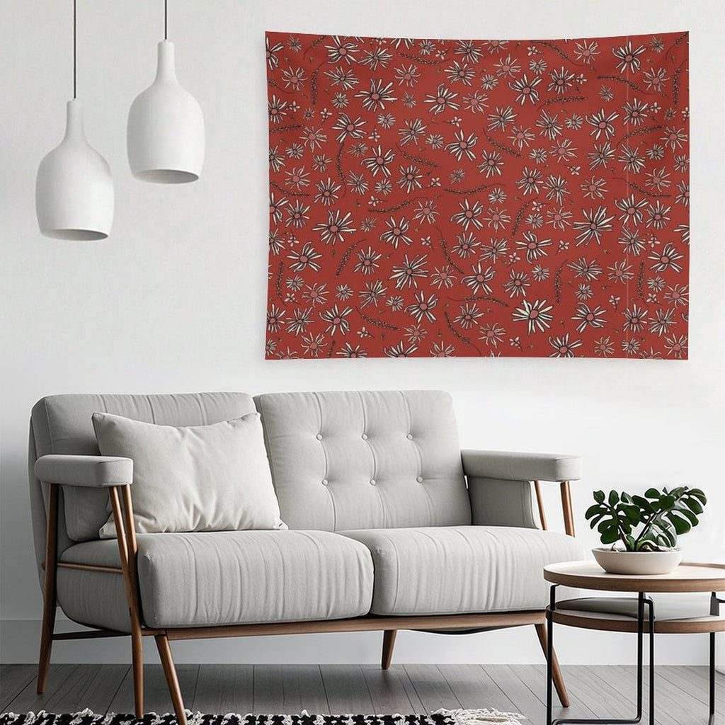 Red Daisy Surface Pattern Design, Wild Flower Art Tapestry