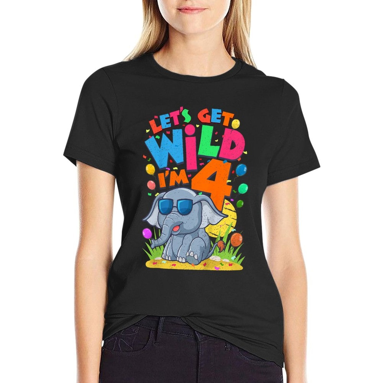 Kids Elephant Birthday Party 4 Year Old Boy 4th BDay Jungle Zoo  Slim-fit Cut T-Shirt